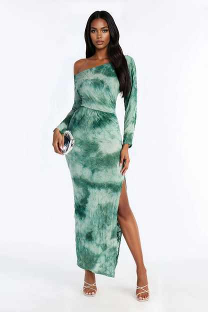 Riannon Textured Tie Dye Maxi Dress - Green/combo