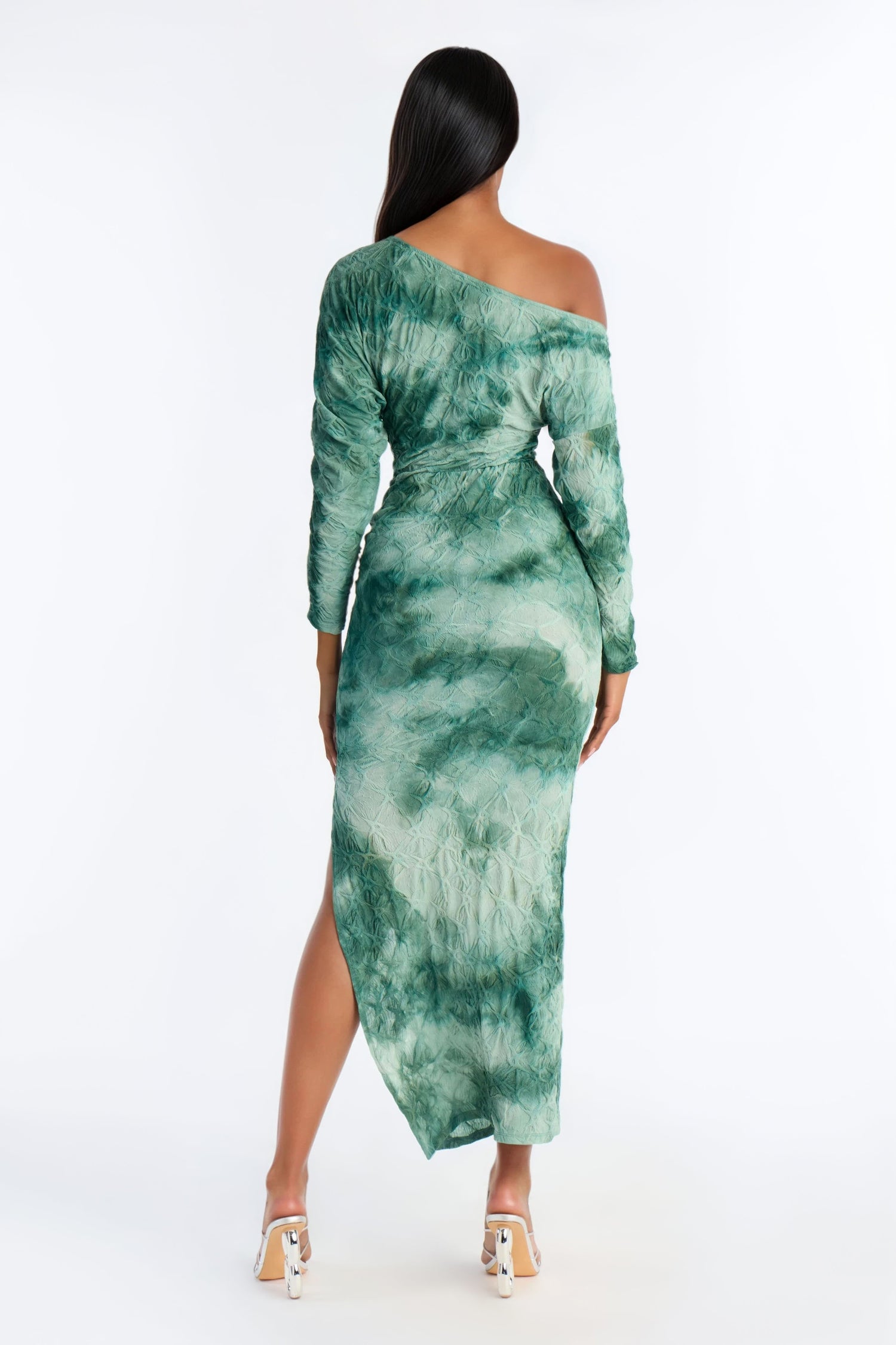 Riannon Textured Tie Dye Maxi Dress - Green/combo