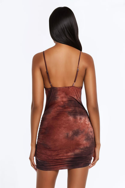 Tatum Ruched Tie Dye Micro Mini Dress - Brown/combo