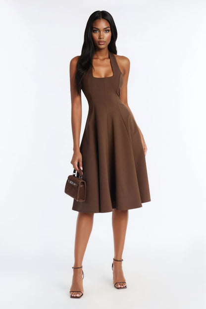 Mabel Ponte Midi Dress - Chocolate