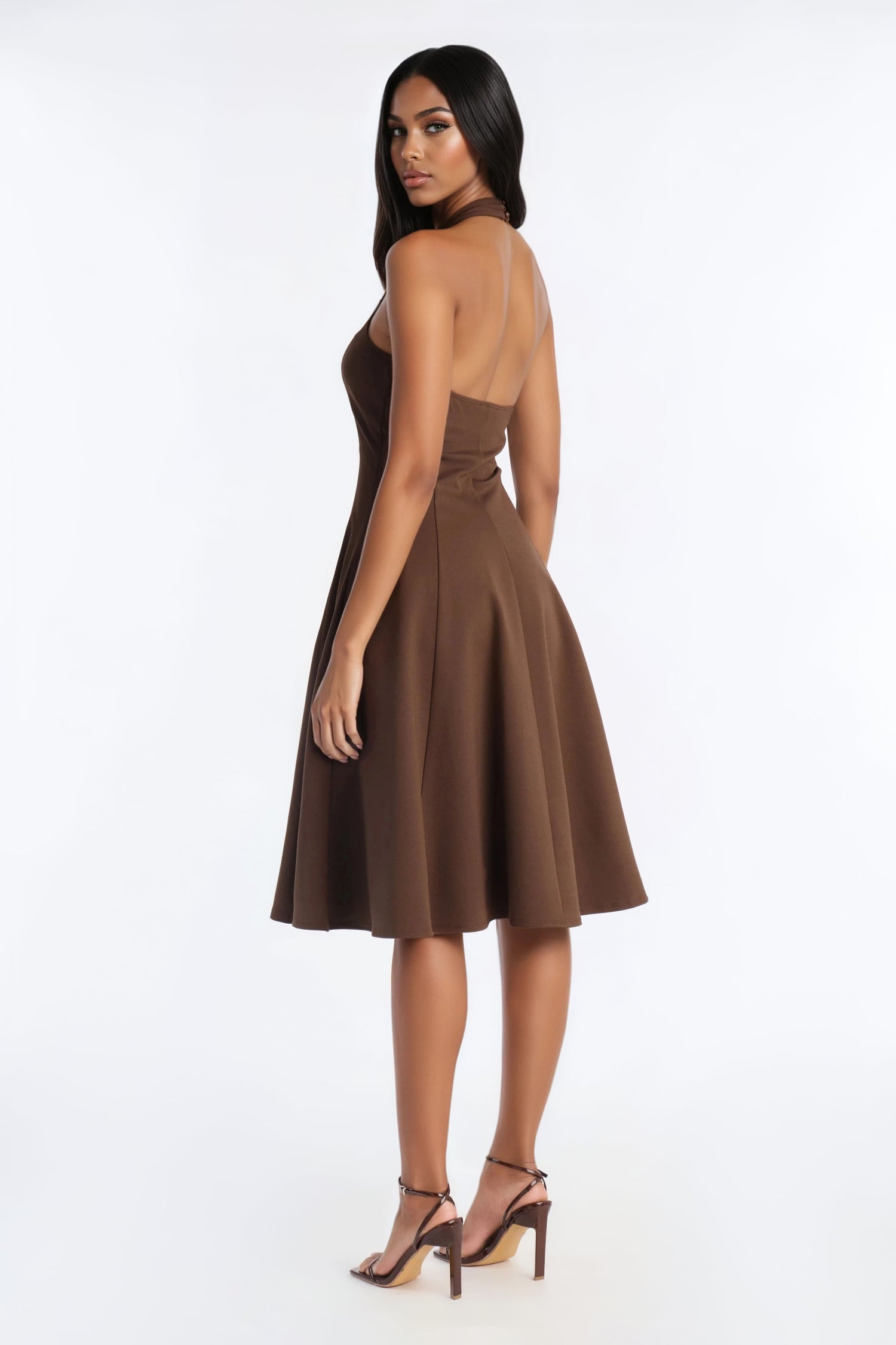 Mabel Ponte Midi Dress - Chocolate