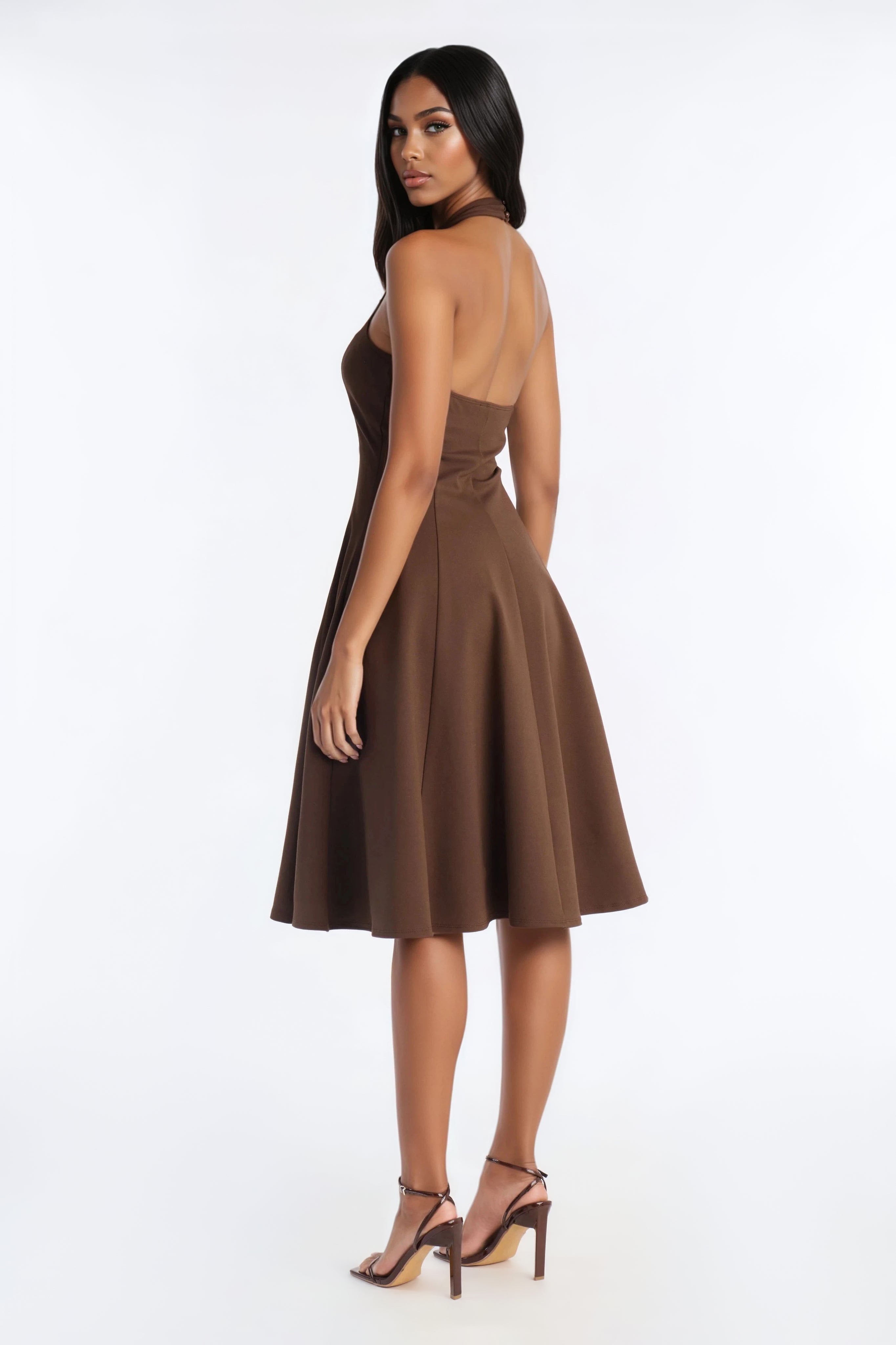 Mabel Ponte Midi Dress - Chocolate