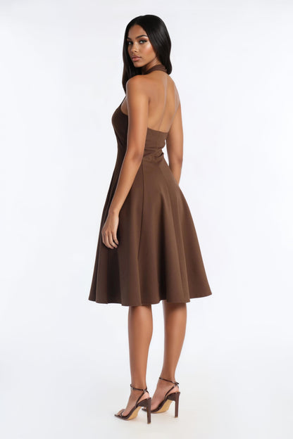 Mabel Ponte Midi Dress - Chocolate
