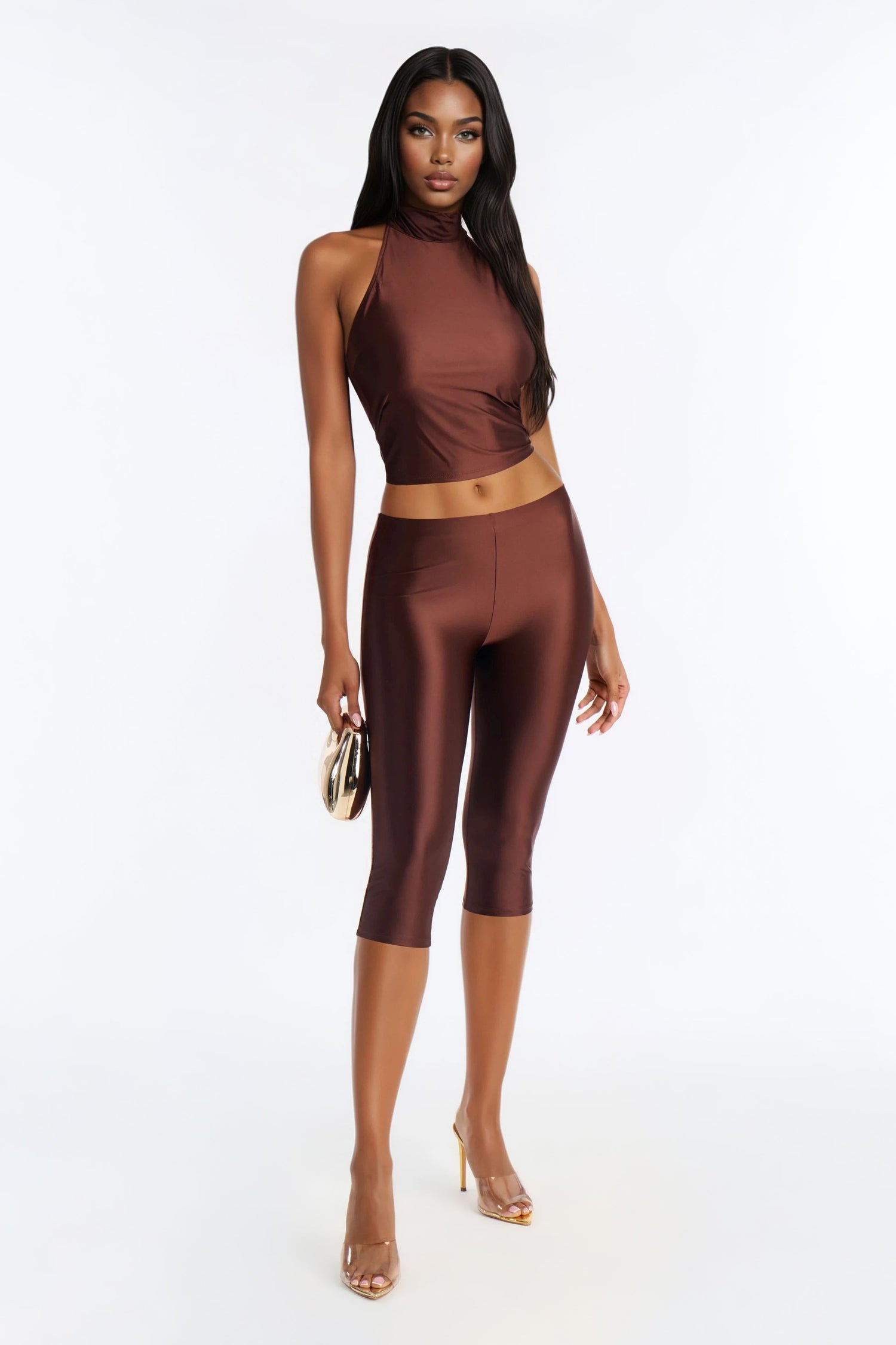 Sonic Sounds Halter Capri Set - Chocolate