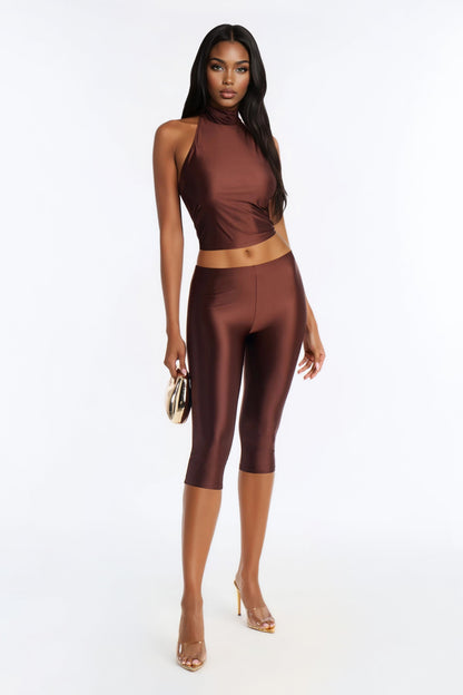 Sonic Sounds Halter Capri Set - Chocolate