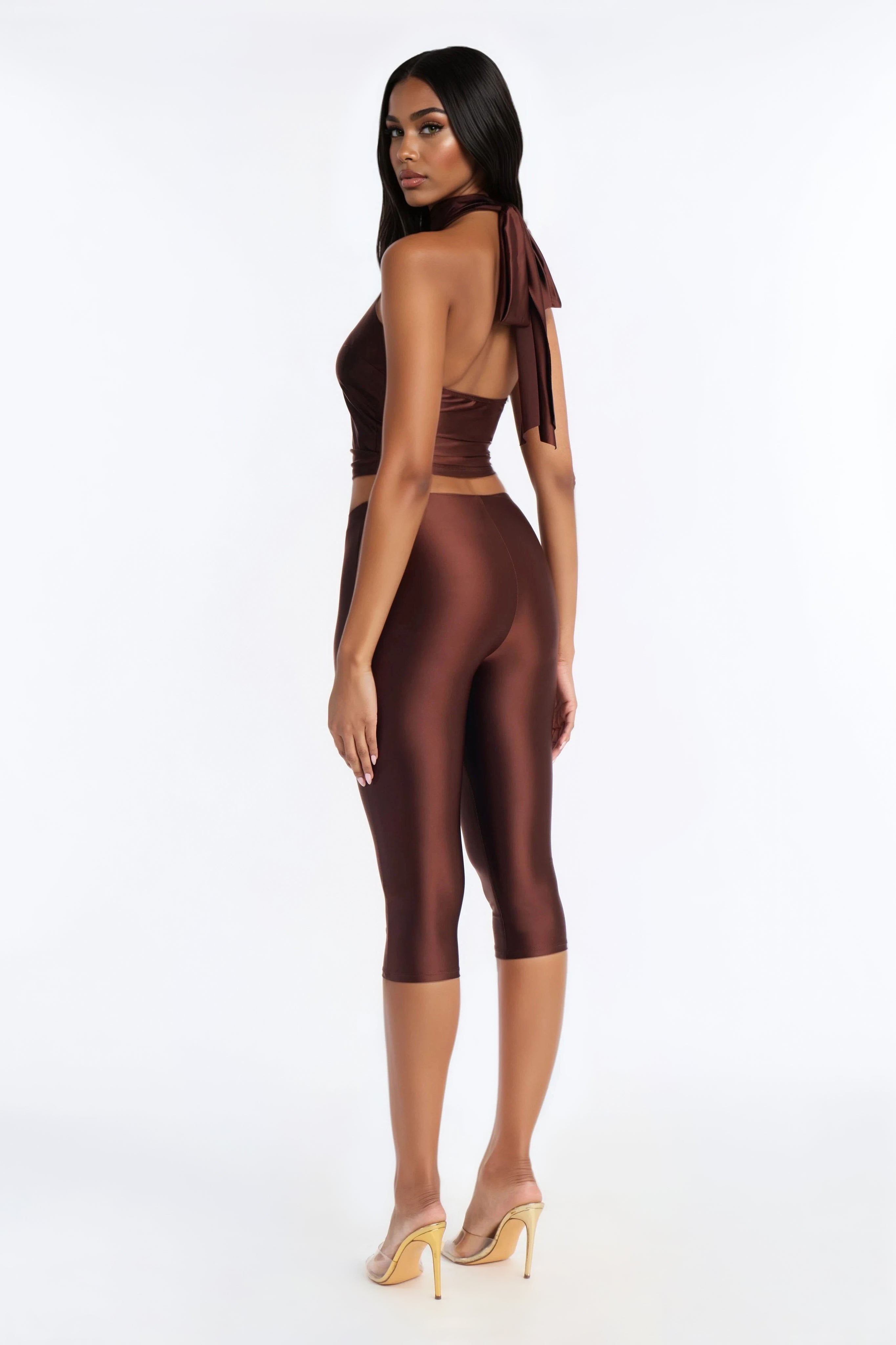 Sonic Sounds Halter Capri Set - Chocolate