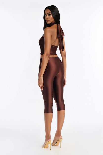 Sonic Sounds Halter Capri Set - Chocolate