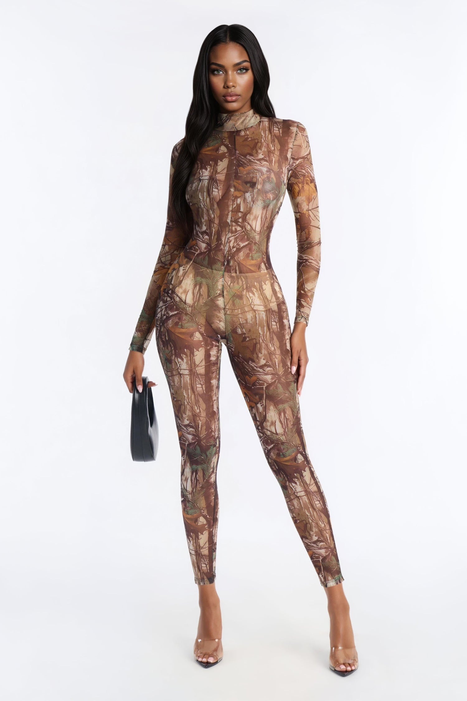 Cianna Mesh Camo Catsuit And Thong 2 Piece Set - Olive