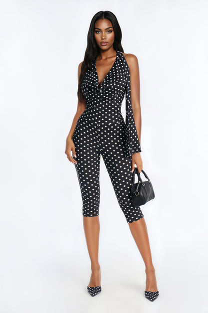 Odelia Polka Dot Capri Catsuit - Black