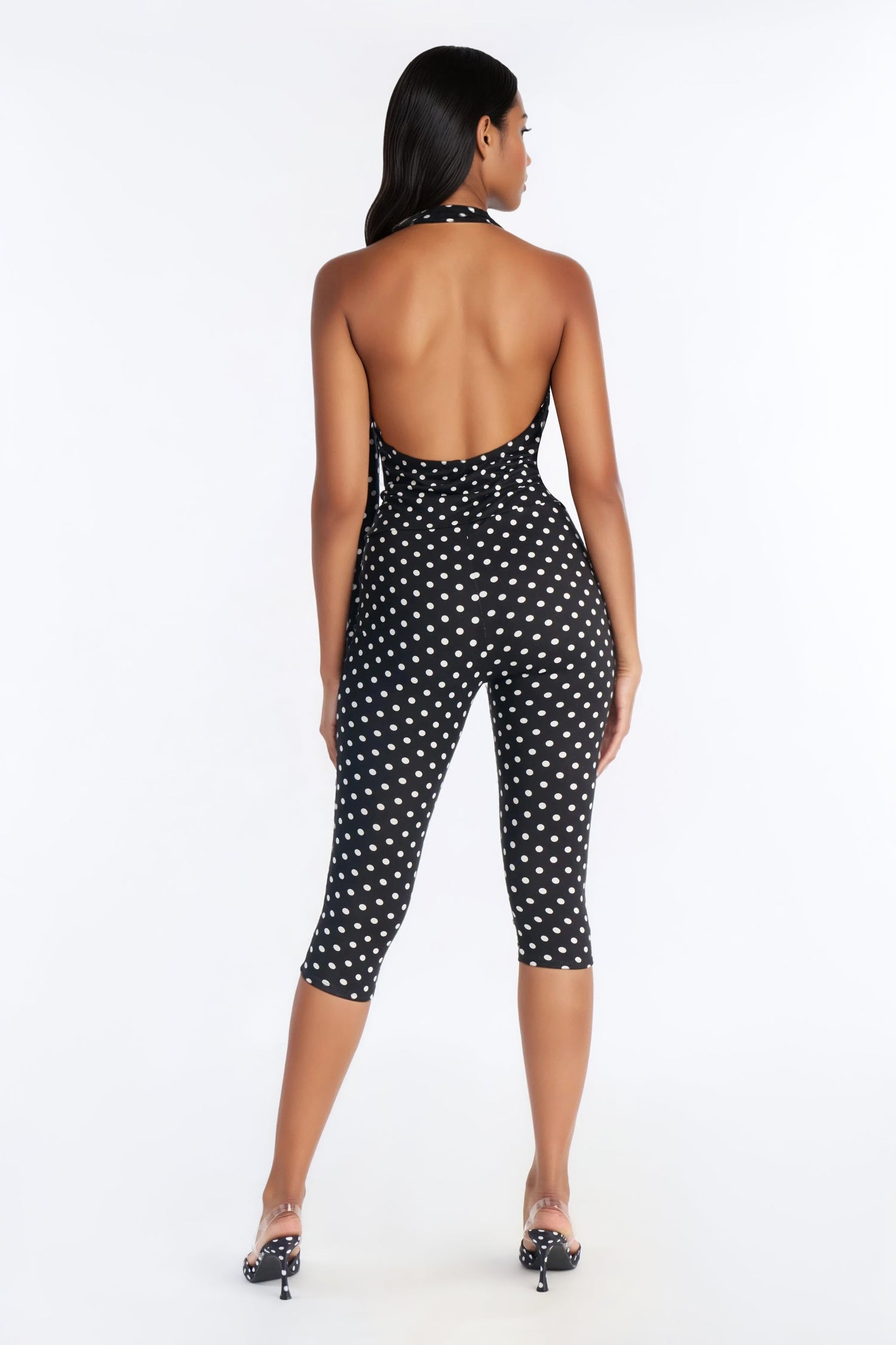 Odelia Polka Dot Capri Catsuit - Black