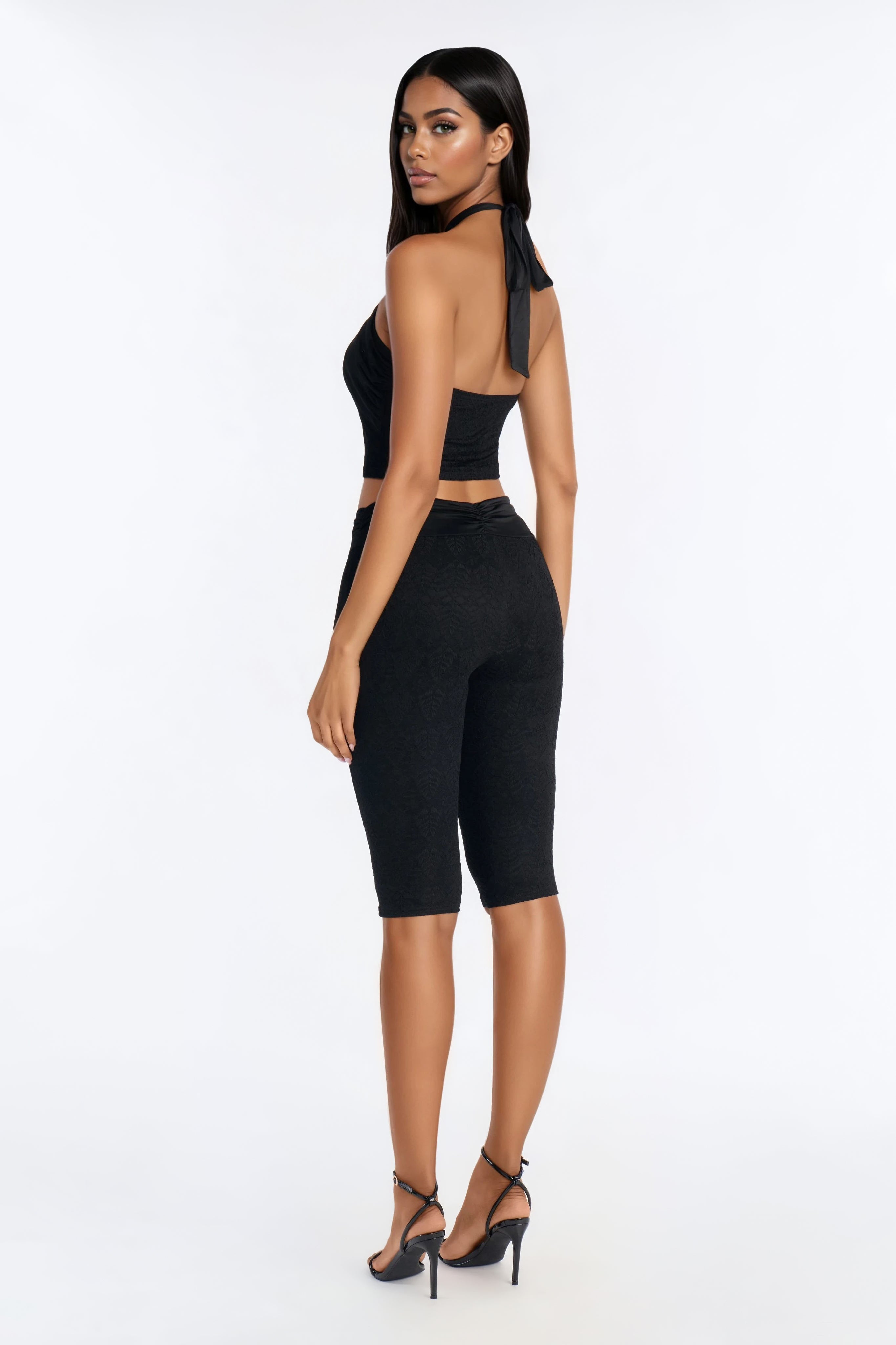 Make It Official Lace Halter Capri Set - Black