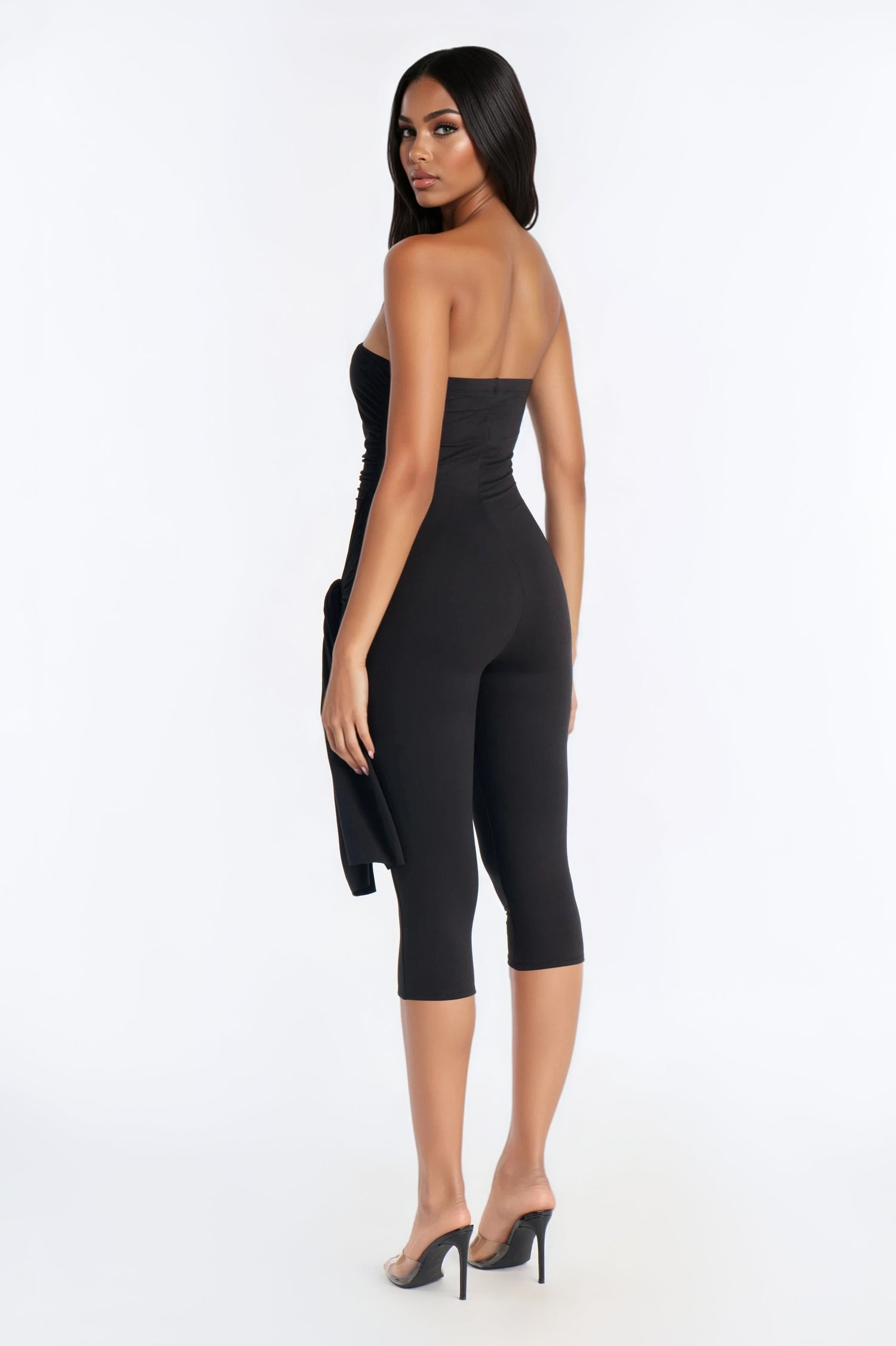 Knot Your Girl Strapless Capri Jumpsuit - Black