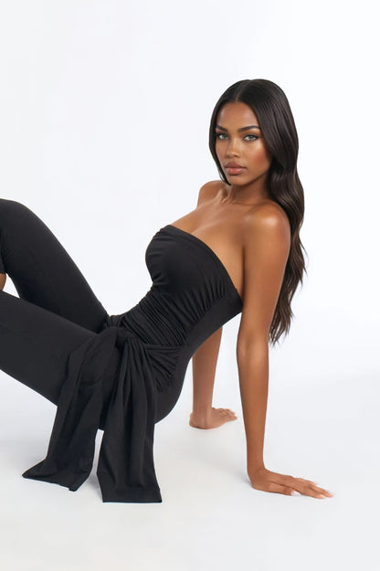 Knot Your Girl Strapless Capri Jumpsuit - Black