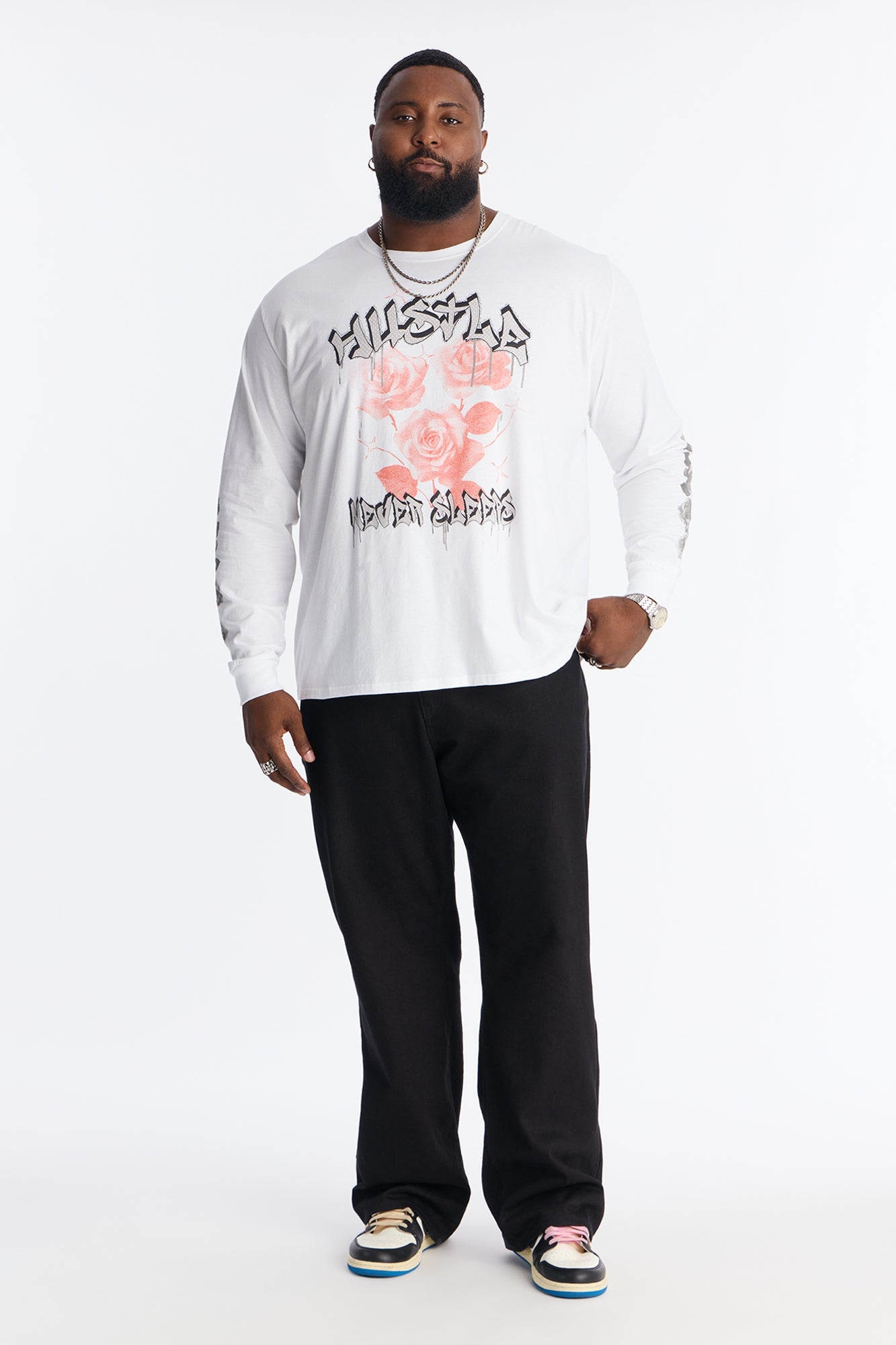 Hustle And Dream Long Sleeve Tee - White