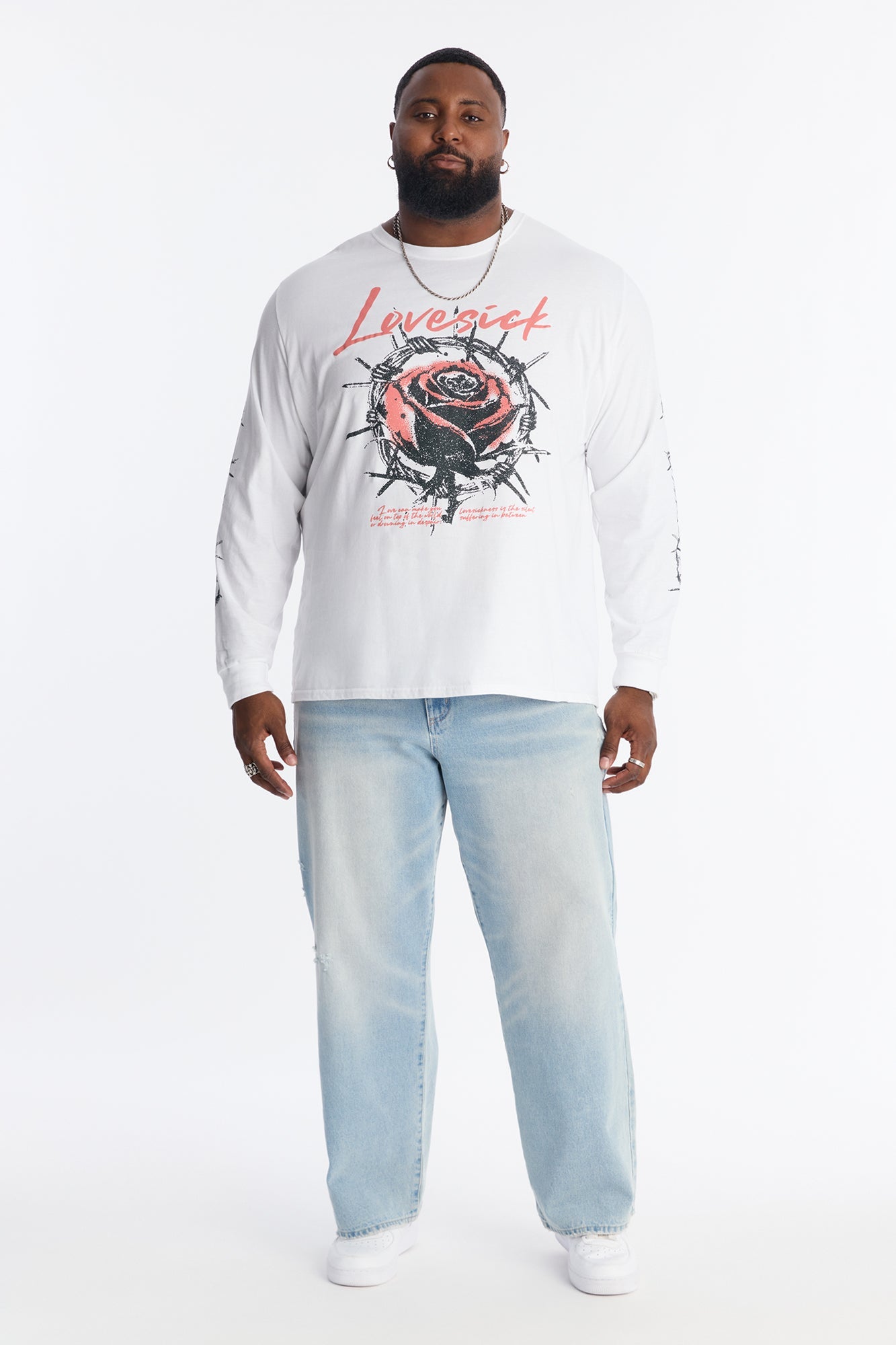 Barb Wired Lovesick Long Sleeve Tee - White
