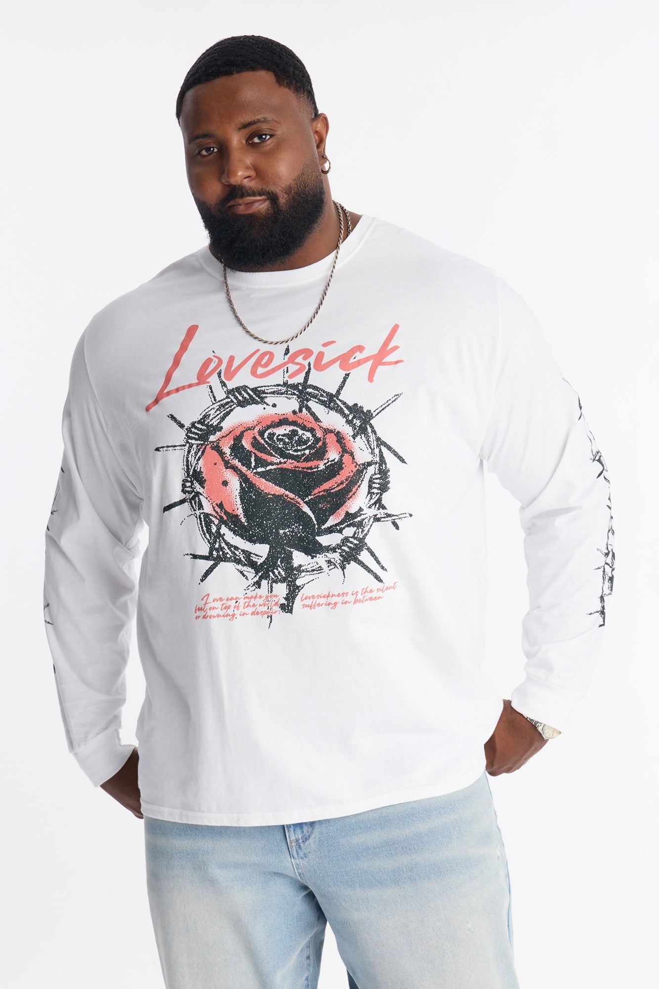 Barb Wired Lovesick Long Sleeve Tee - White