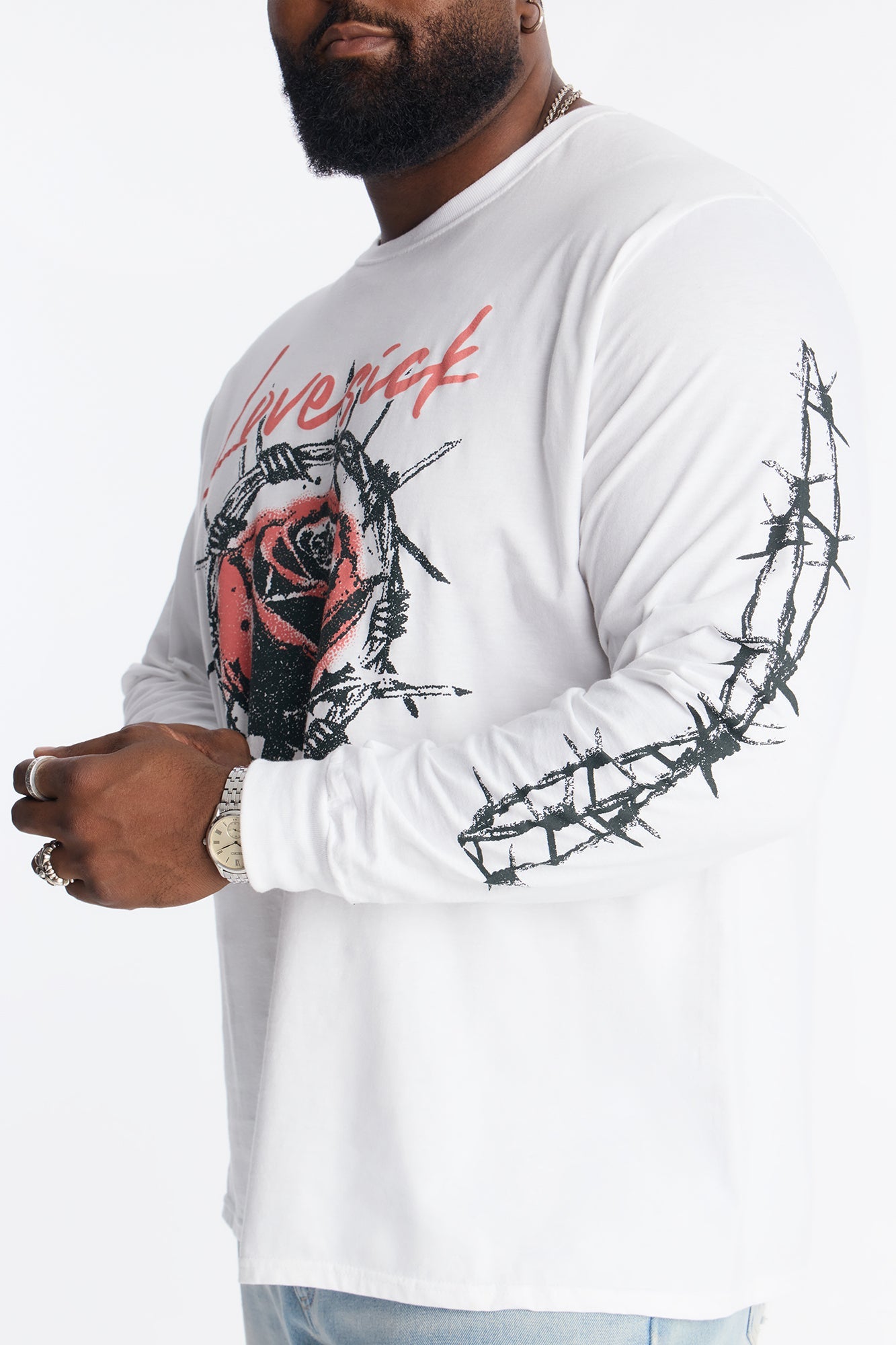 Barb Wired Lovesick Long Sleeve Tee - White