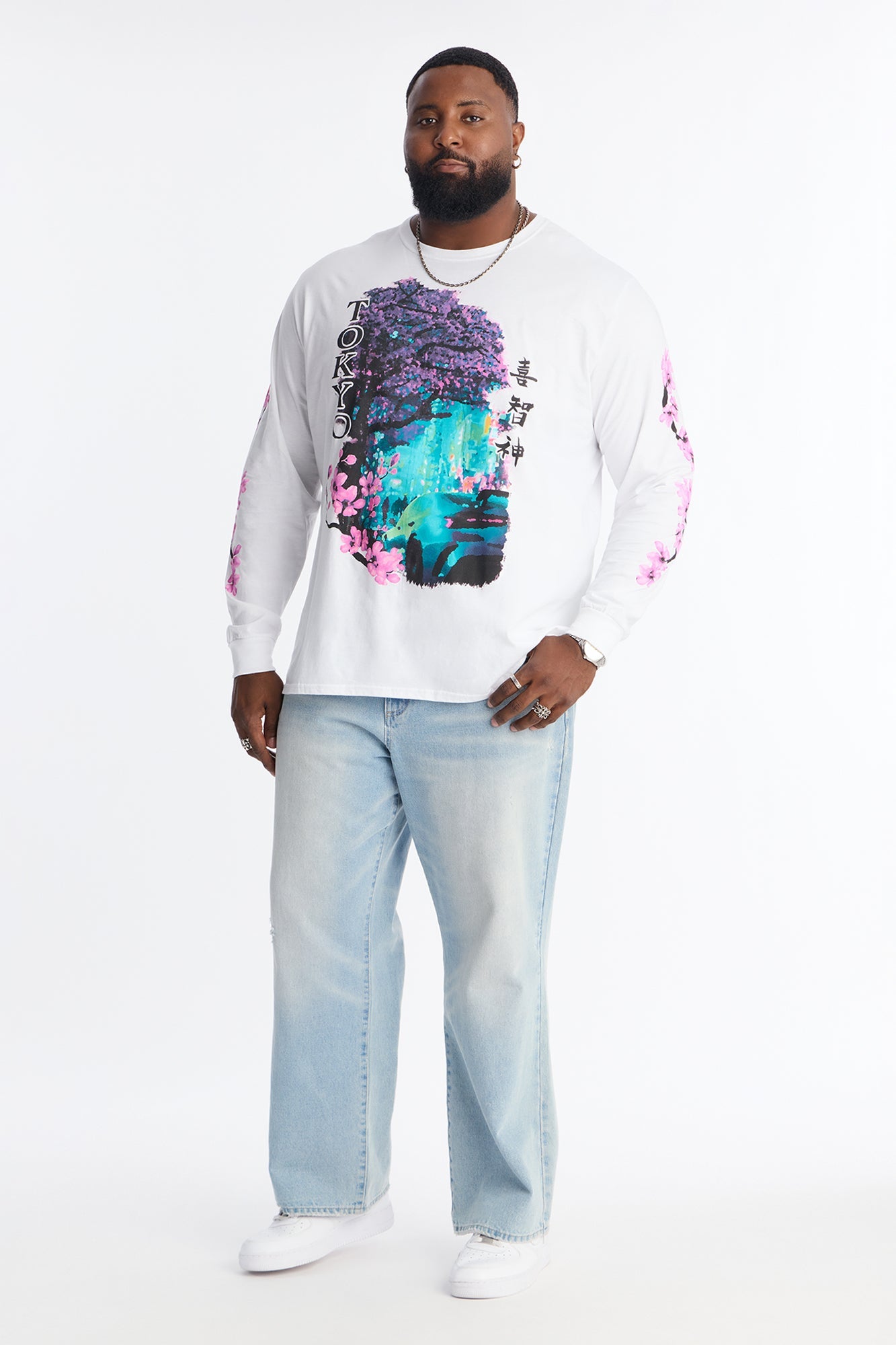 Tokyo Blossom Long Sleeve Tee - White