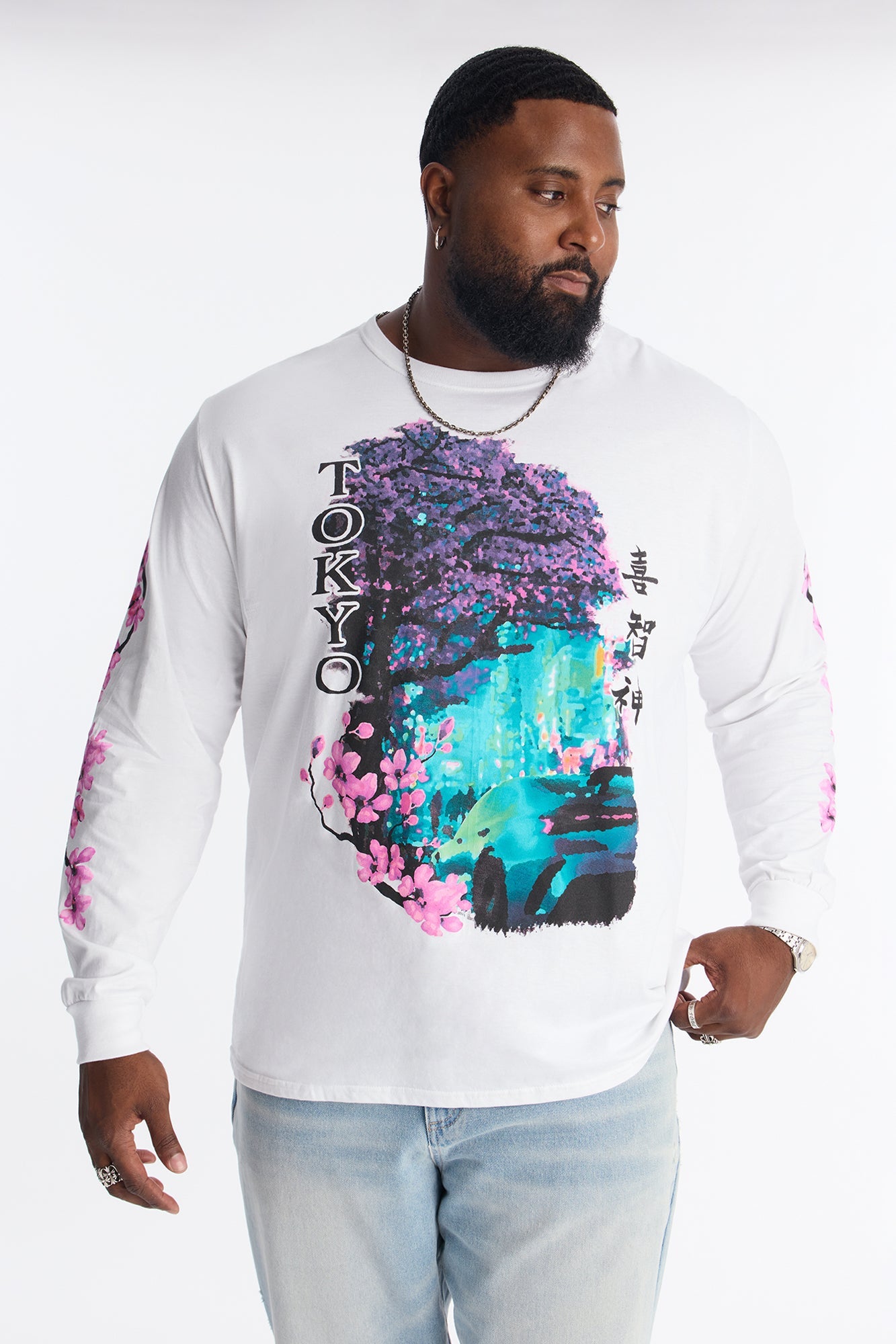 Tokyo Blossom Long Sleeve Tee - White
