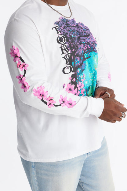 Tokyo Blossom Long Sleeve Tee - White