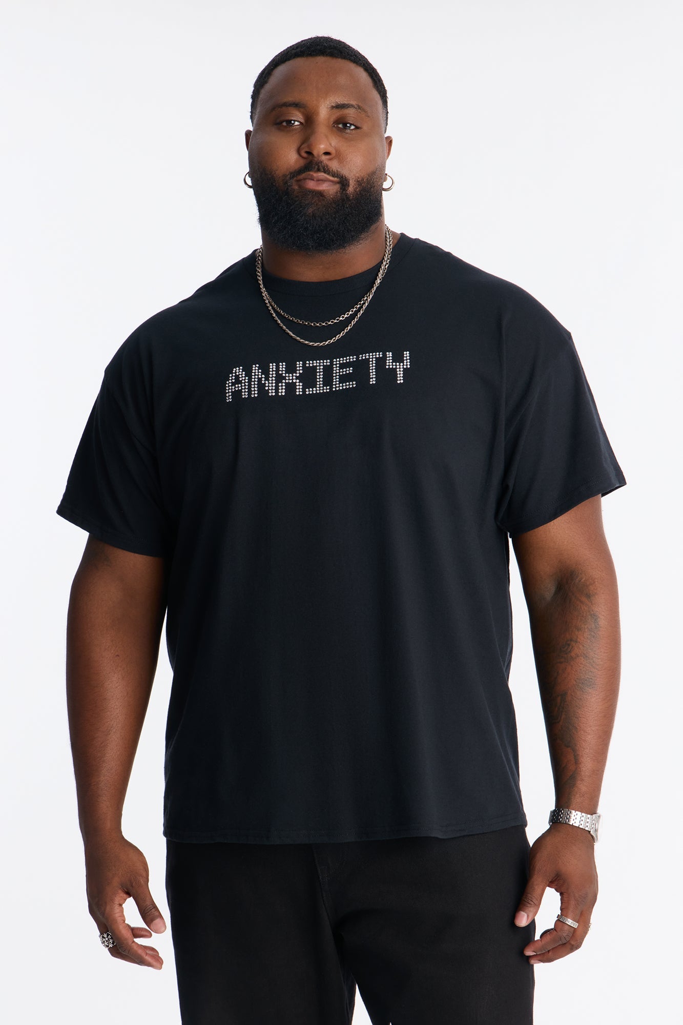 Anxiety Rhinestone Short Sleeve Tee - Black