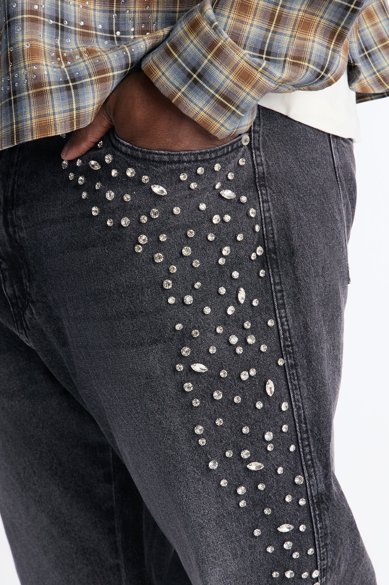 Stacked Slim Flare Another Level Jeweled Jean - Black Wash