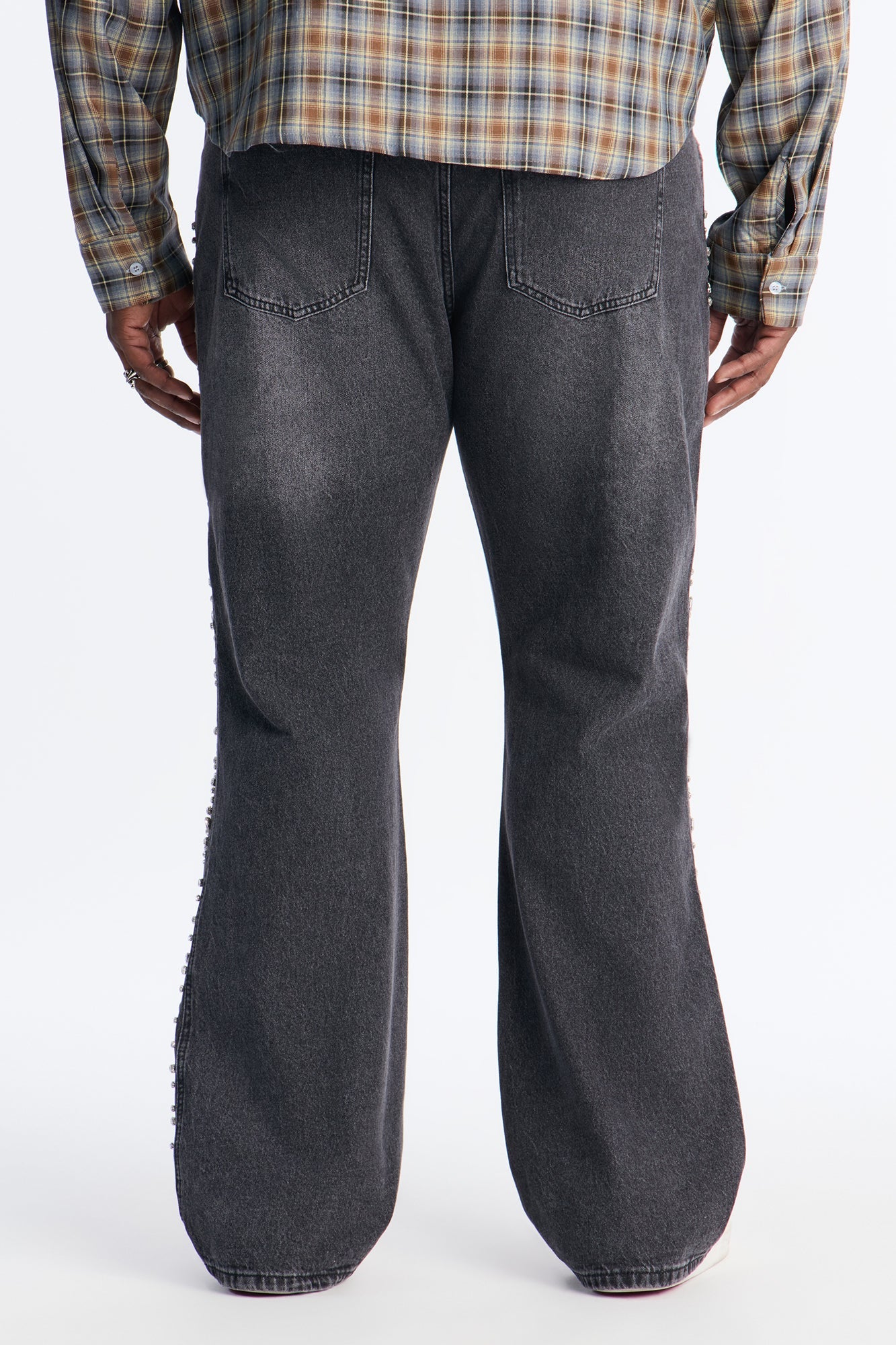 Stacked Slim Flare Another Level Jeweled Jean - Black Wash