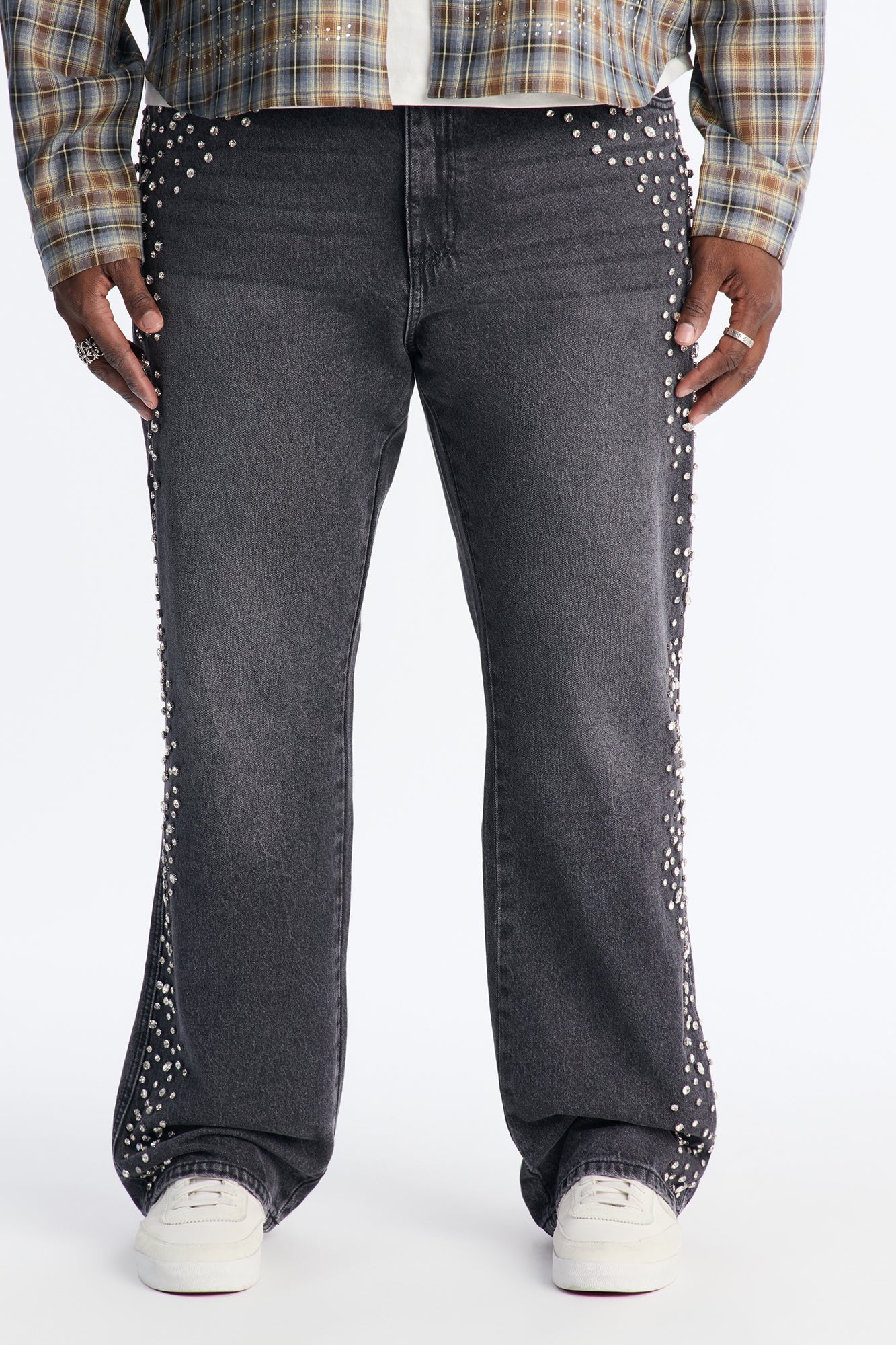 Stacked Slim Flare Another Level Jeweled Jean - Black Wash