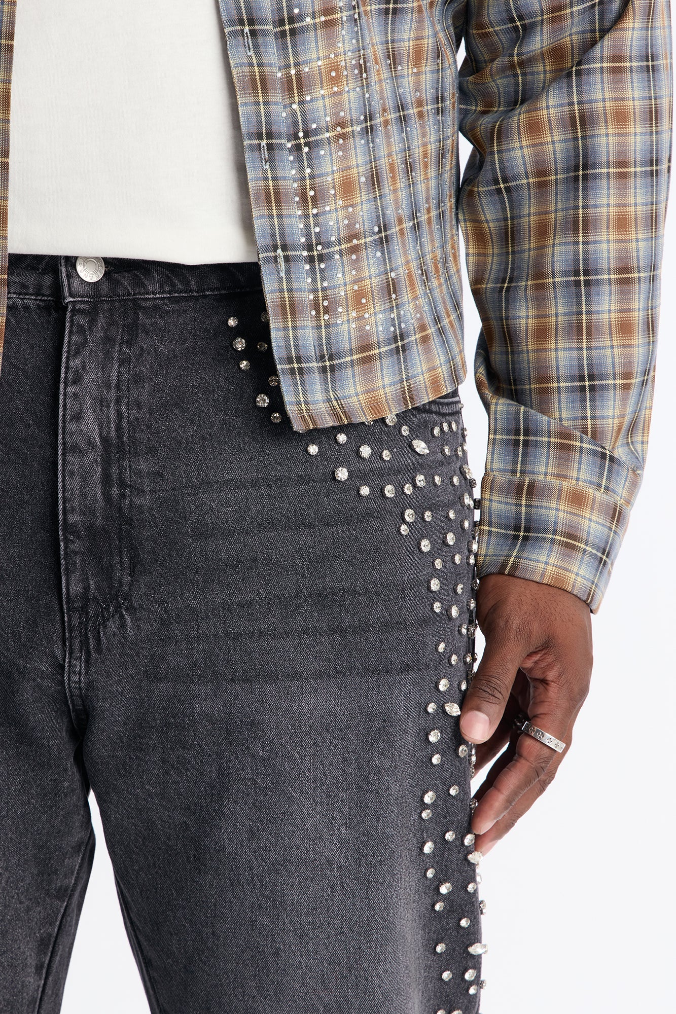 Stacked Slim Flare Another Level Jeweled Jean - Black Wash