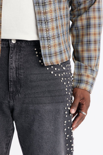 Stacked Slim Flare Another Level Jeweled Jean - Black Wash