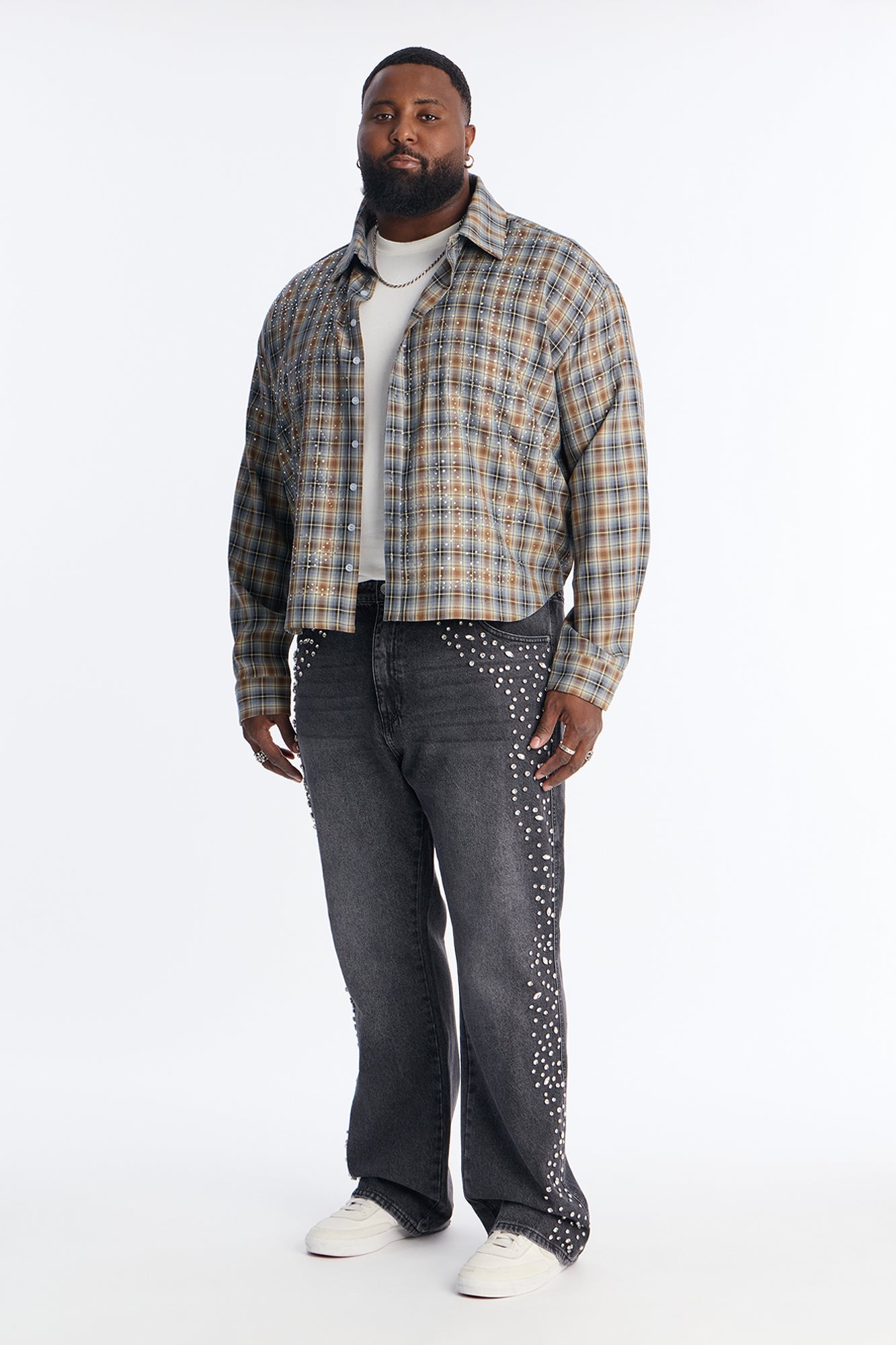 Stacked Slim Flare Another Level Jeweled Jean - Black Wash