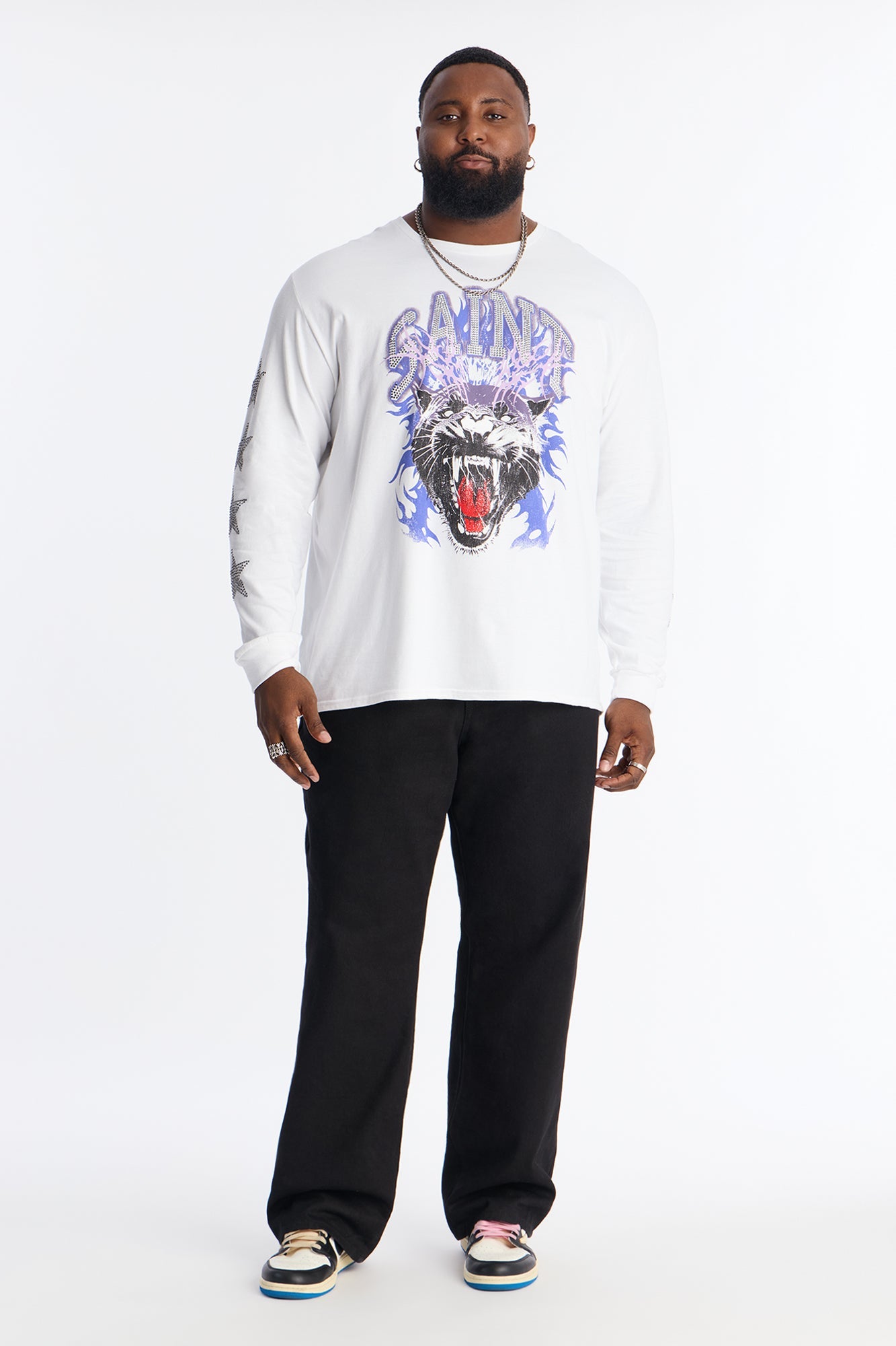 Saint Star Of The Show Rhinestone Long Sleeve Tee - White