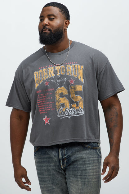Born To Run Short Sleeve Cropped Tee - Charcoal