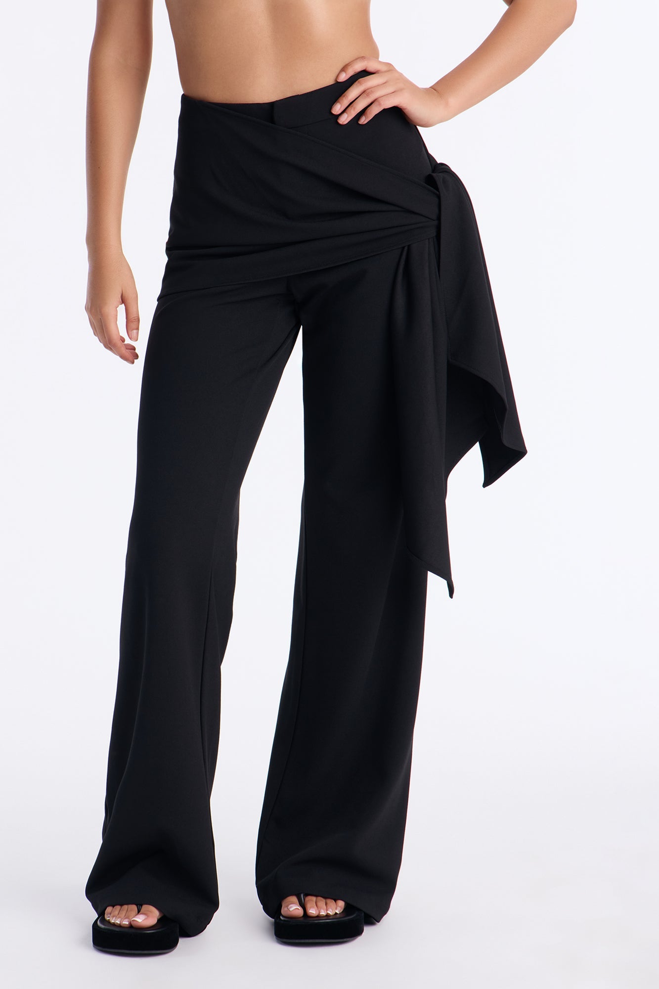 Megan Waist Tie Trouser Pant 34″ - Black
