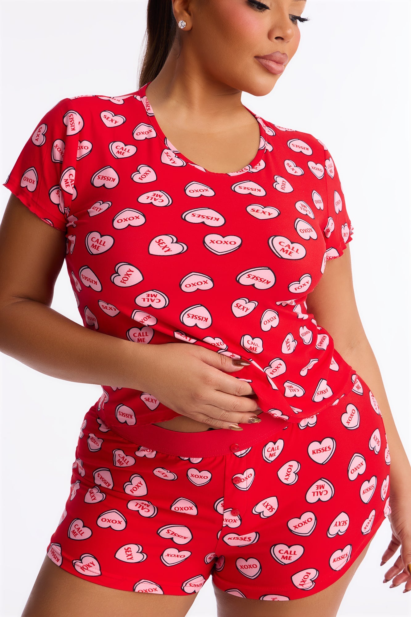 Candy Hearts Short Sleeve PJ Boxer Short Set - Red/combo