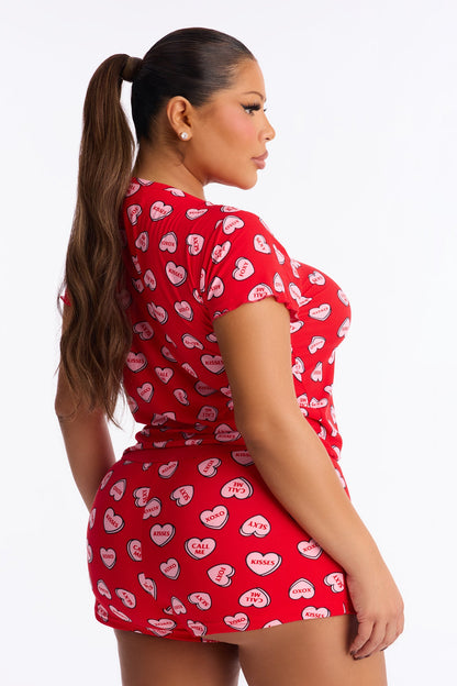 Candy Hearts Short Sleeve PJ Boxer Short Set - Red/combo