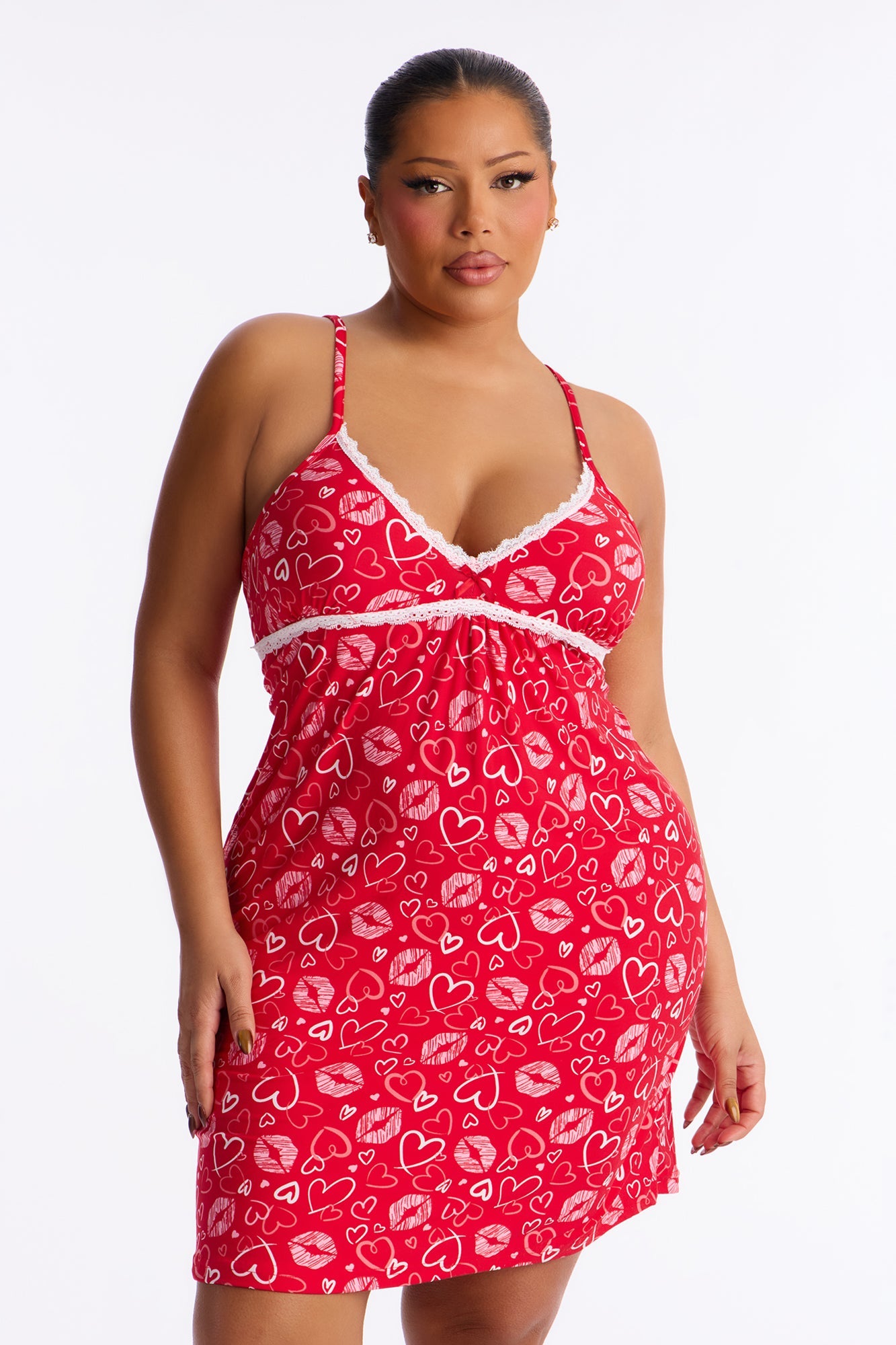 More Kisses Cami PJ Sleep Dress - Red/combo