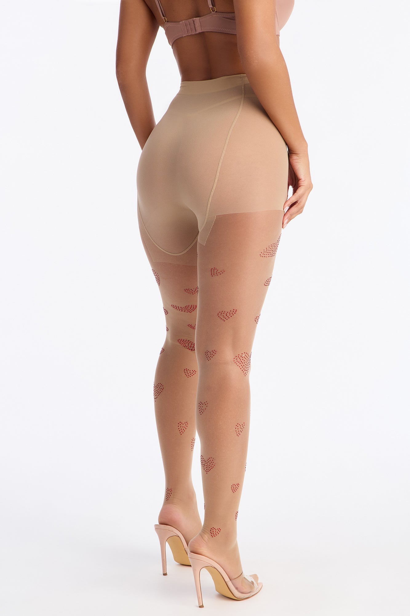 Heart Me Down Sheer Rhinestone Heart Tights - Nude