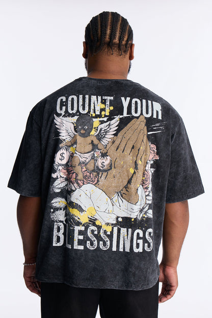 Stay True Count Your Blessings Oversized Short Sleeve Tee - Black Wash