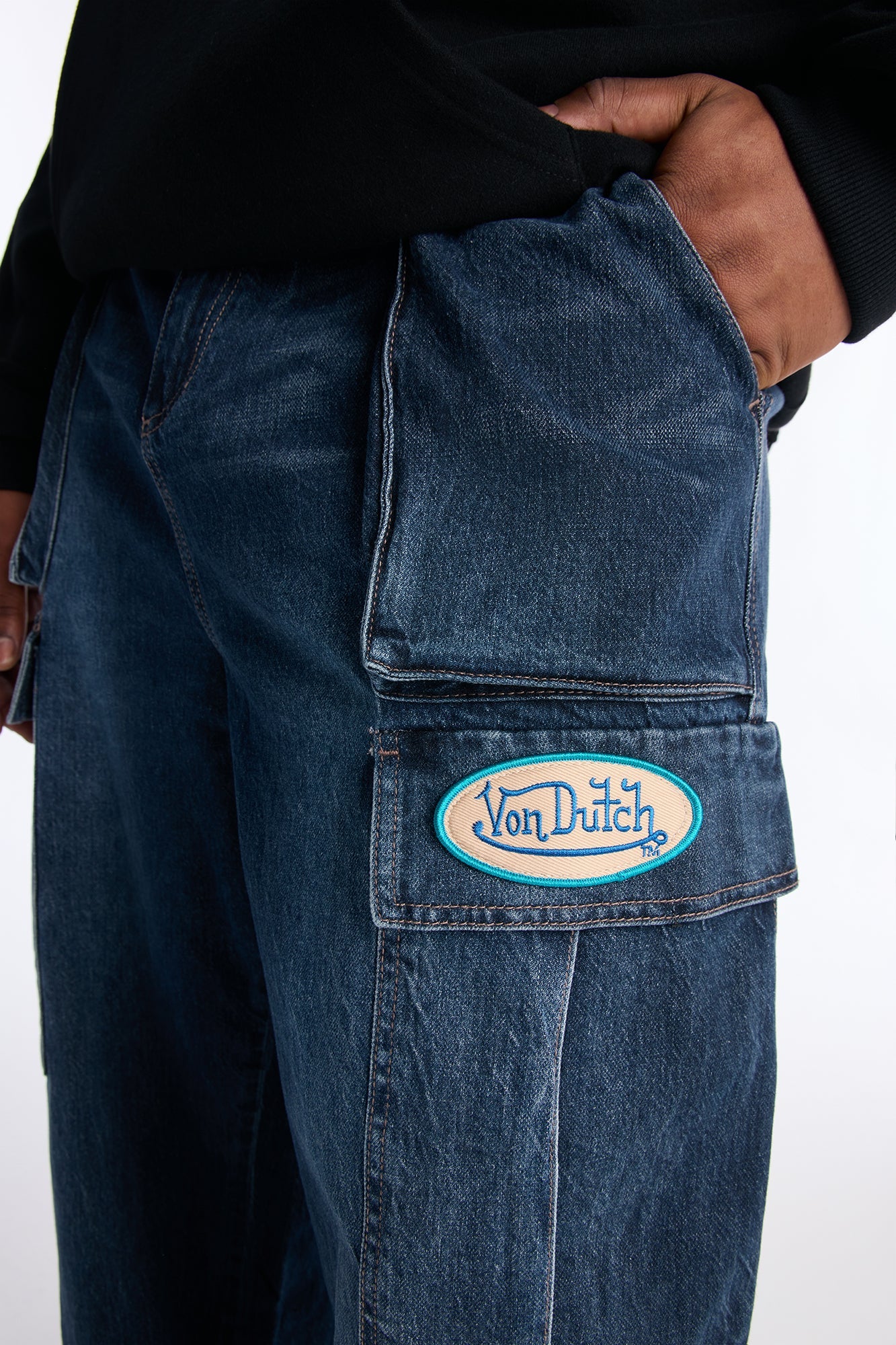 Von Dutch Straight Cargo Patch Jean - Dark Wash