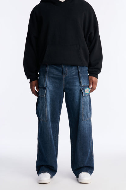 Von Dutch Straight Cargo Patch Jean - Dark Wash