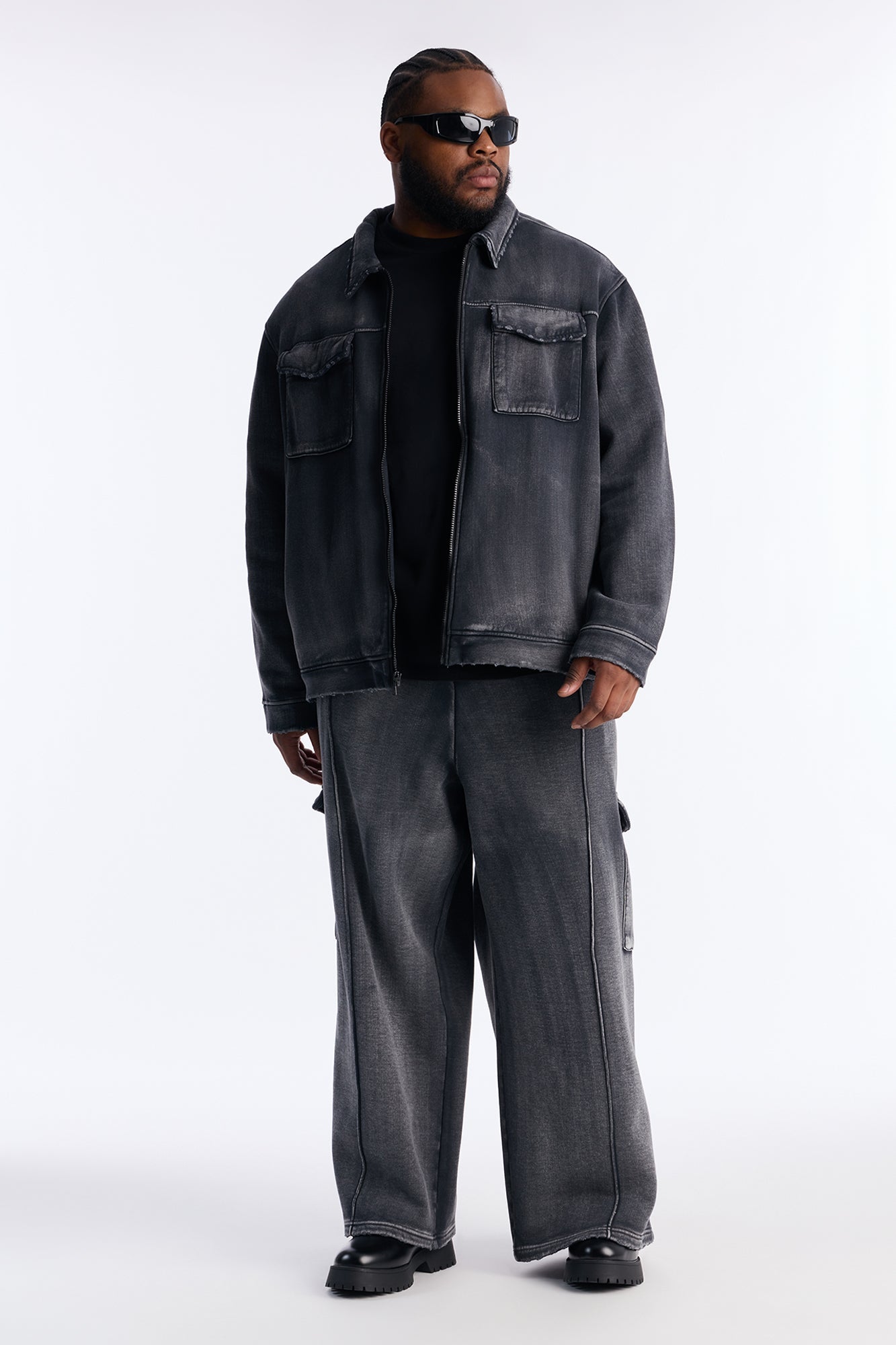 Heavy Wash Relaxed Fleece Jacket - Black Wash