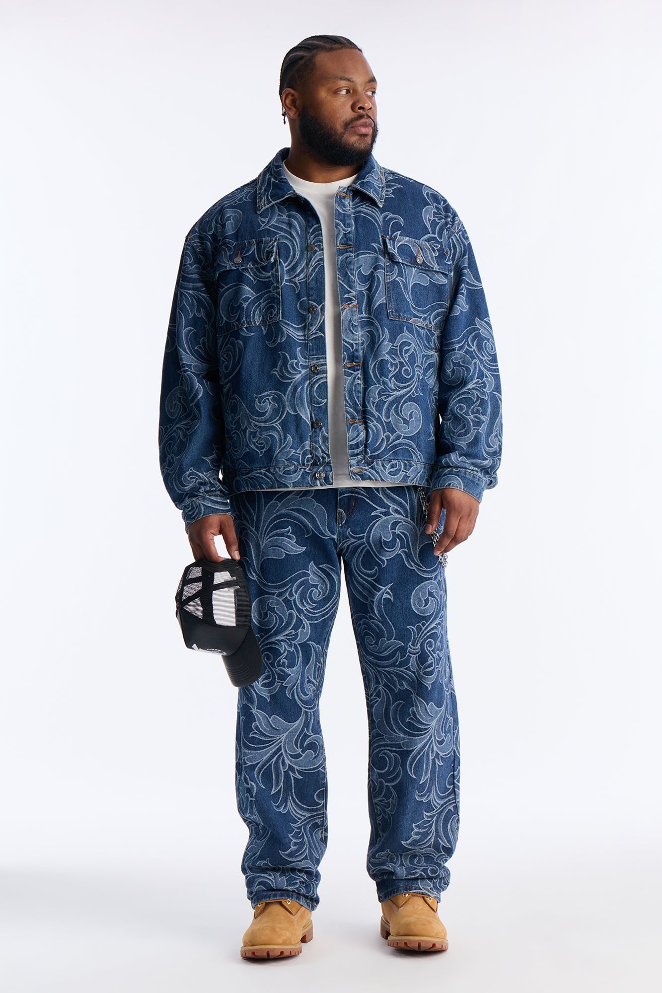 Straight Baroque Jacquard Jean - Medium Blue Wash