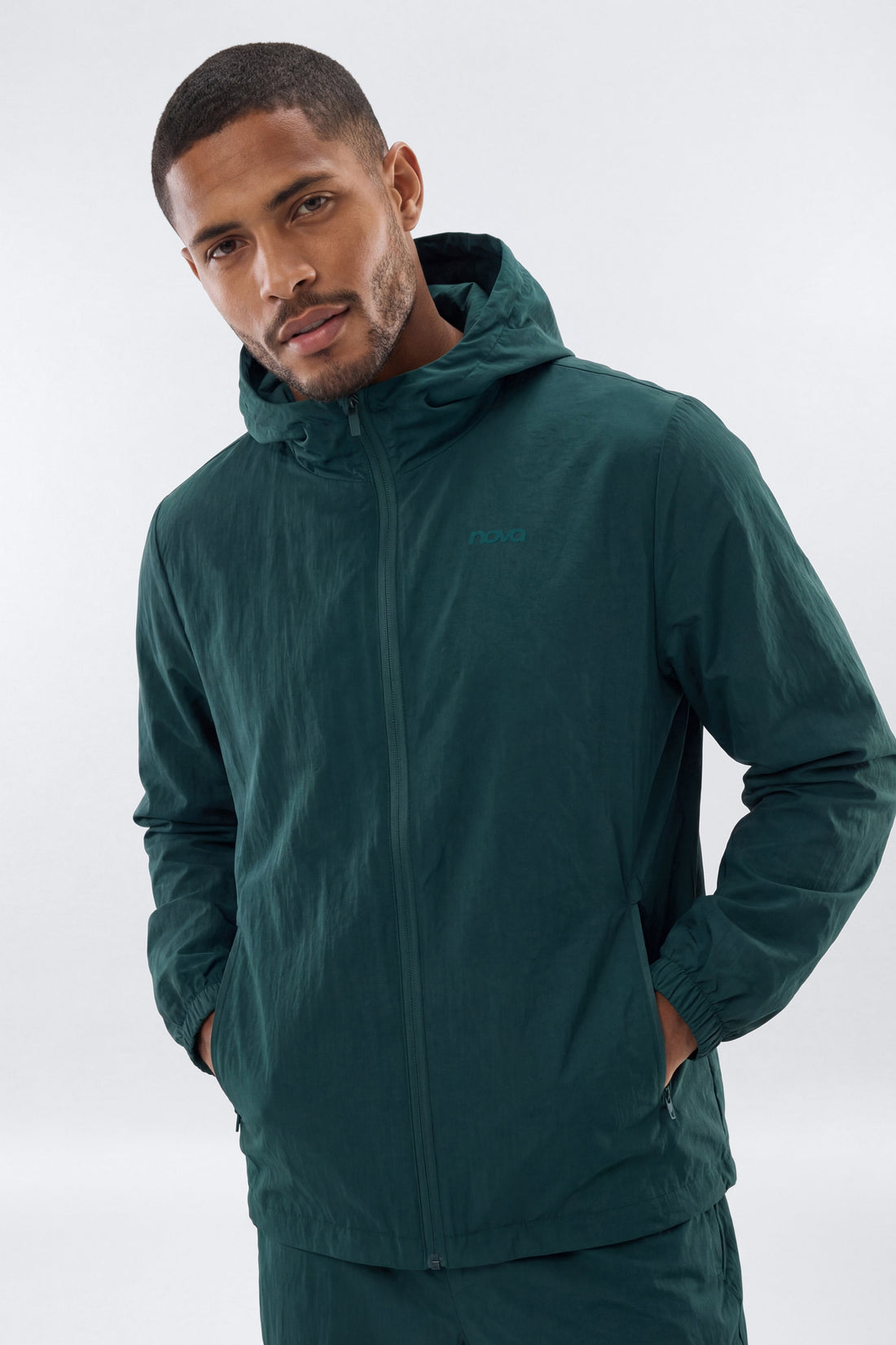 CoreNylon Hooded Full Zip Jacket - Hunter Green