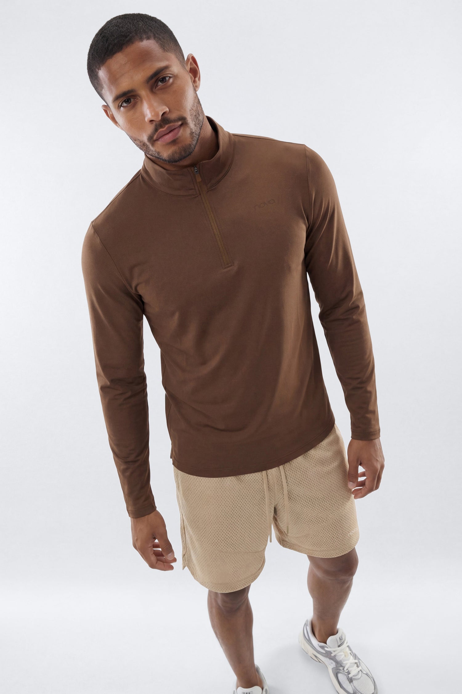 HexTech™ Quarter Zip Long Sleeve Active Top - Brown