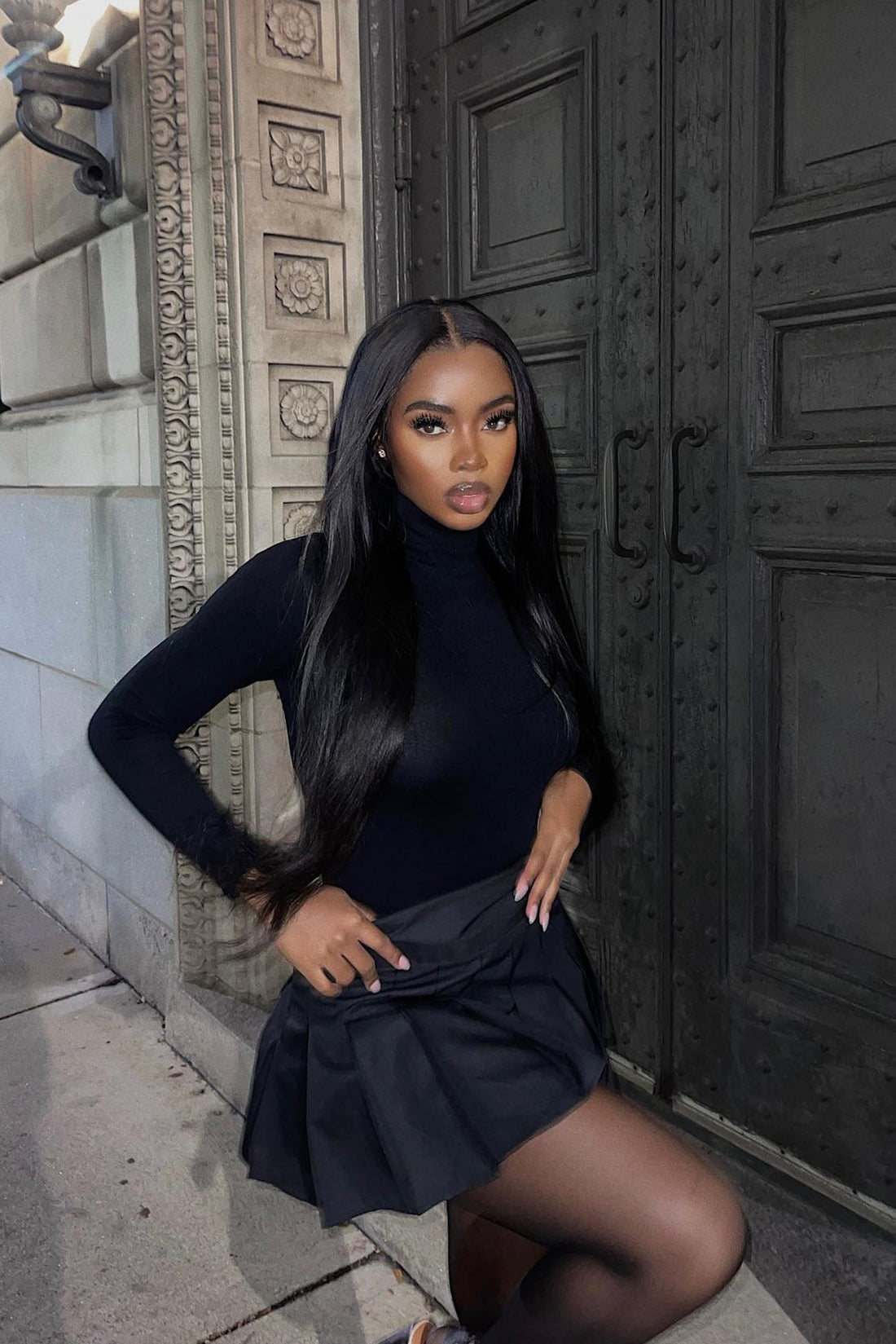 Lena Turtleneck Top - Black