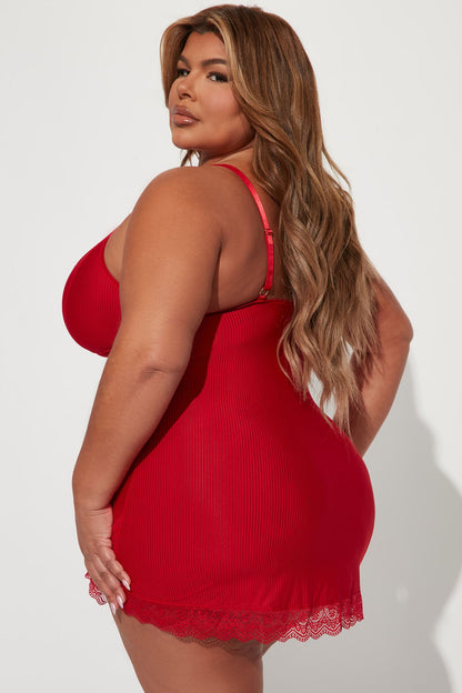 Never Ever Ribbed Babydoll - Red