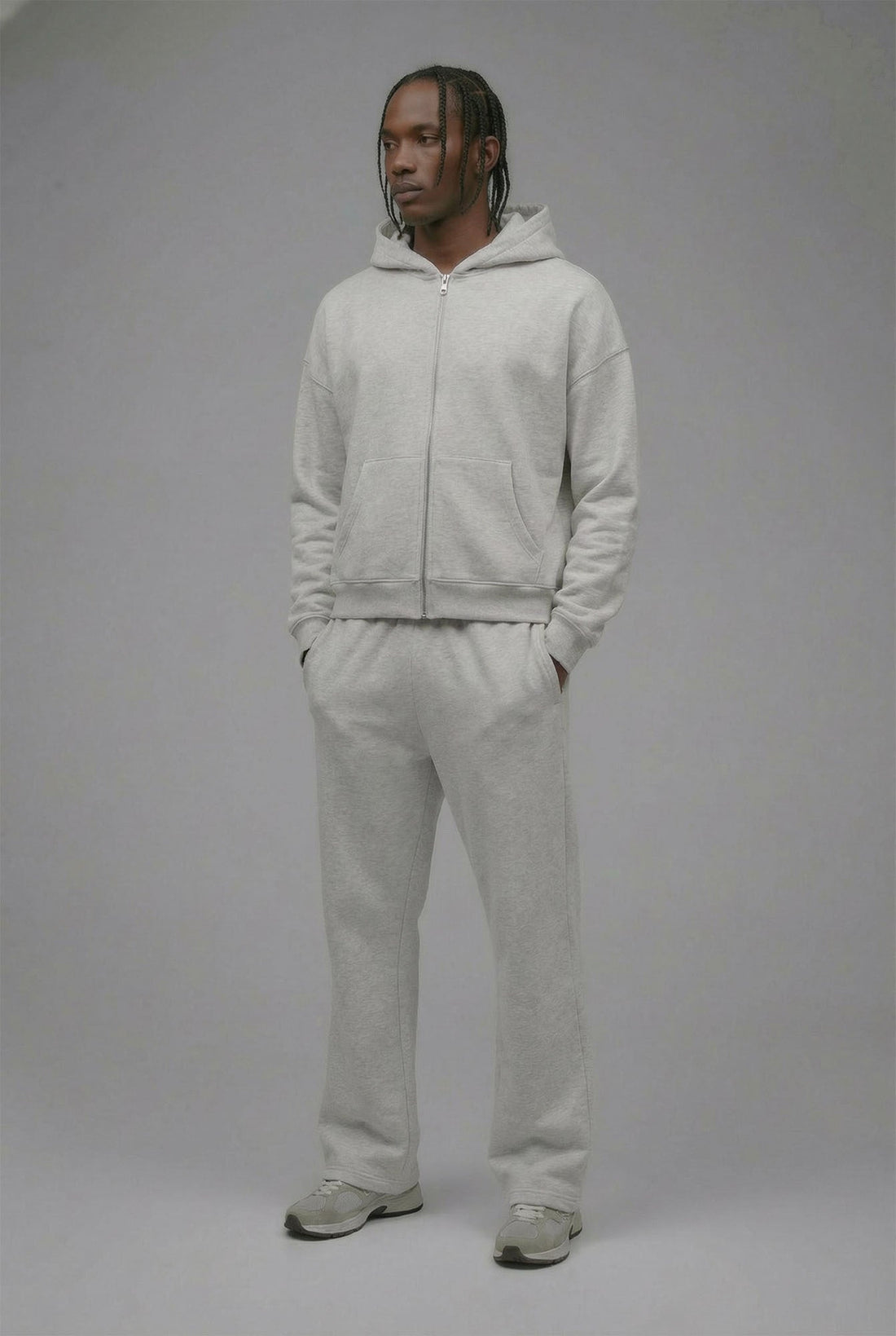 410 Oversized Cropped Zip Hoodie - Heather Grey