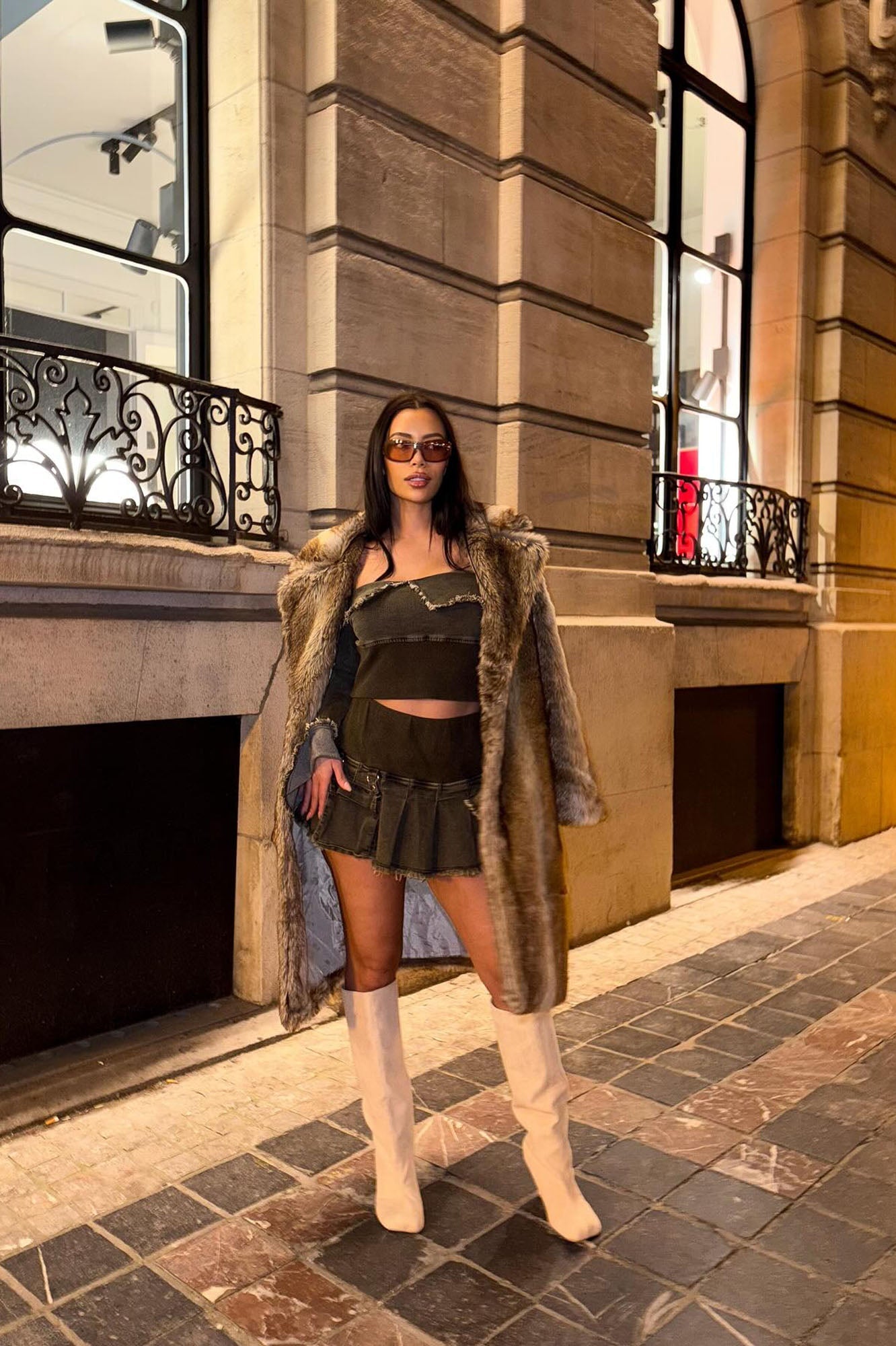 Breezy Nights Faux Fur Coat - Brown/combo
