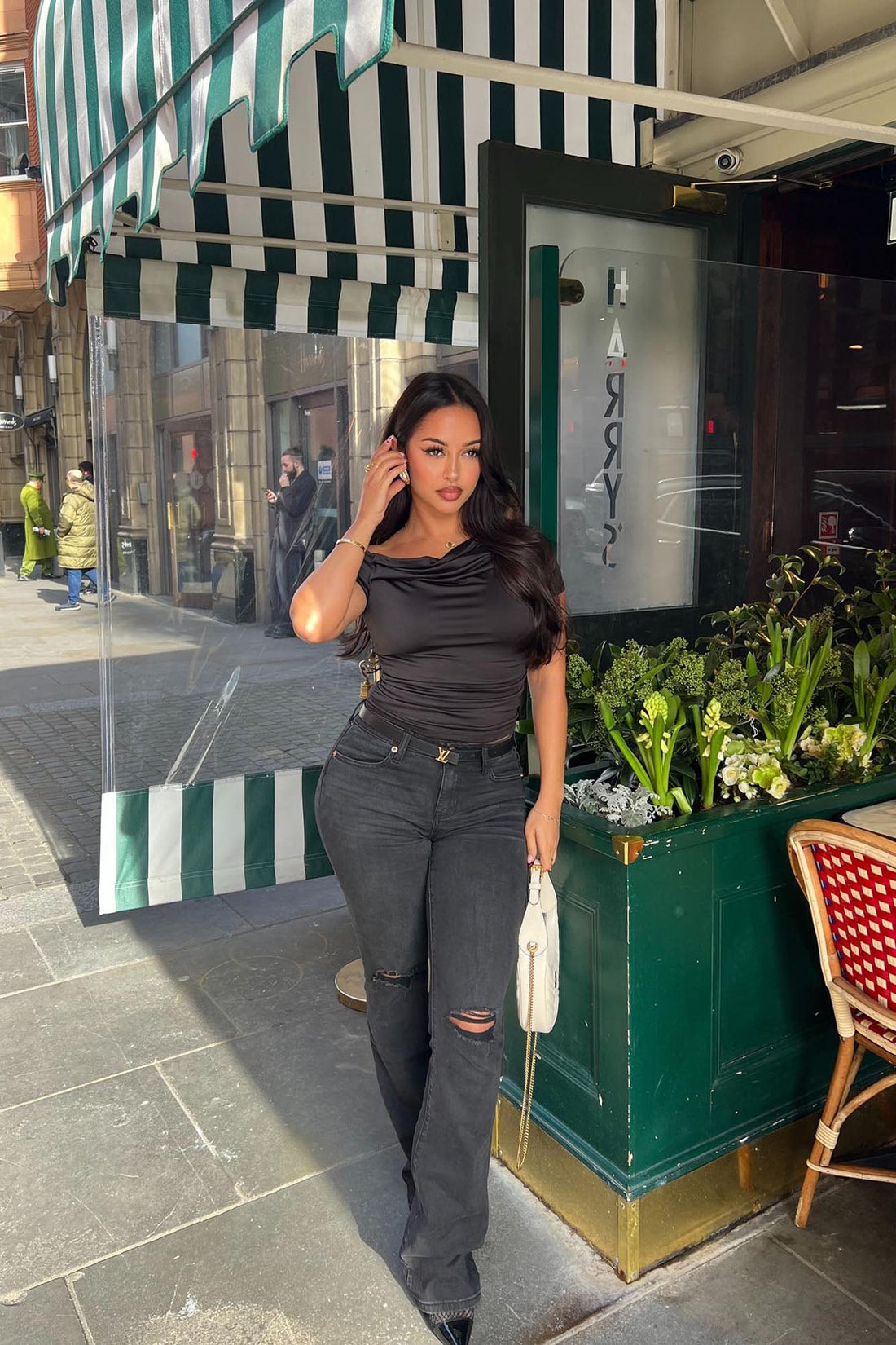 Jessie Mid Rise Distressed Bootcut Jean - Black